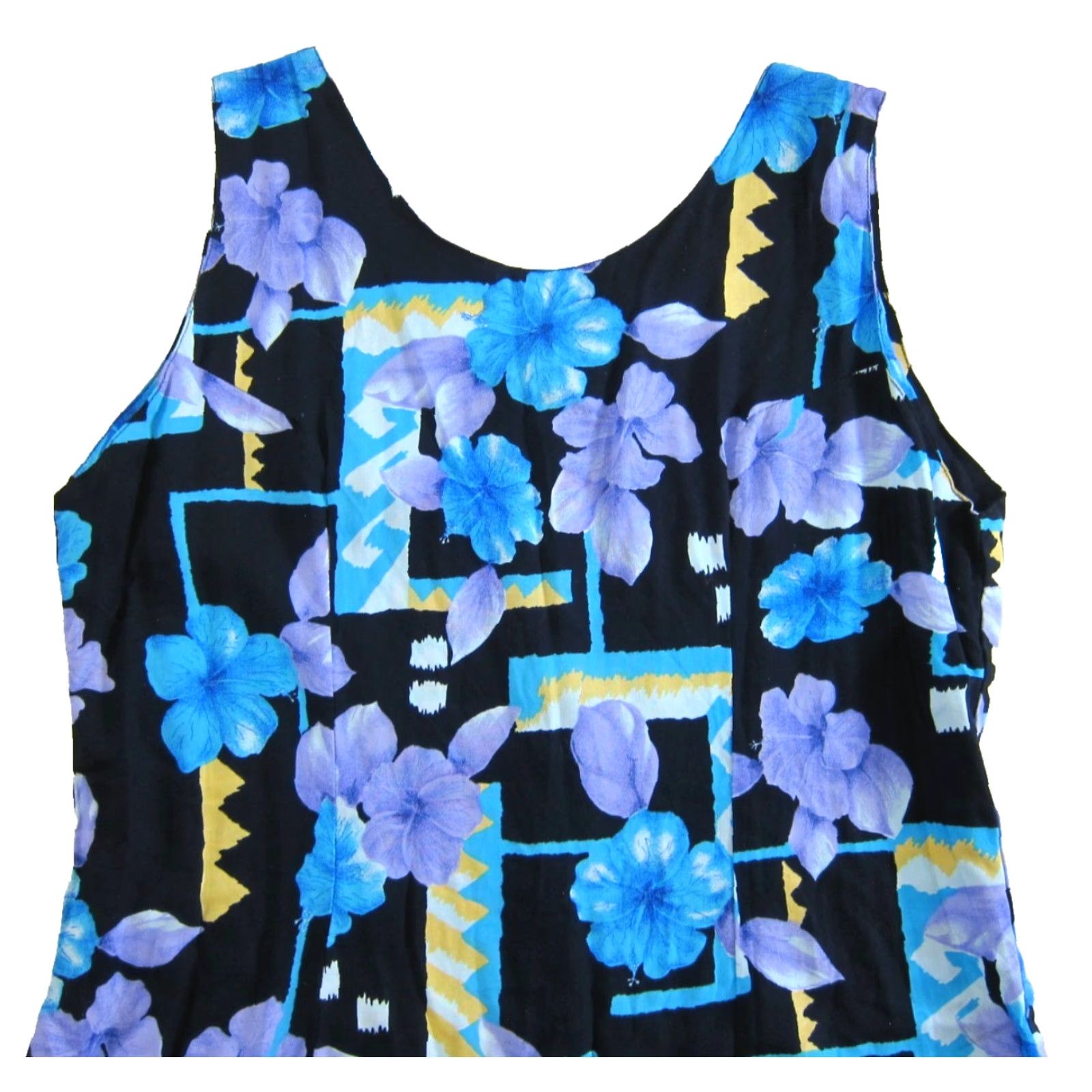 Vintage VINTAGE Hibiscus Collection Blue Floral Maxi Sundress Tank Dress 2XL Womens Tropical Hawaiian Knee Length Sleeveless Round Neck Zipper Hem Maxi Dress Size XXL / US 16-18 / IT 52-54 - 4 Thumbnail