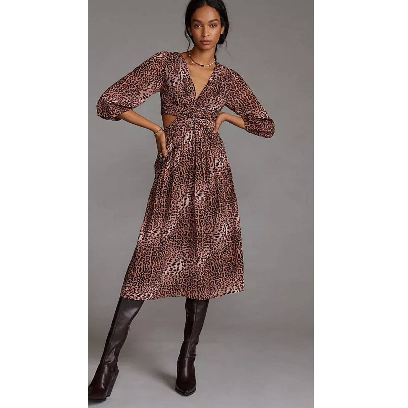 Anthropologie New Anthropologie Ranna Gill Printed Cut-Out Midi Dress $190 Size M / US 6-8 / IT 42-44 - 2 Thumbnail
