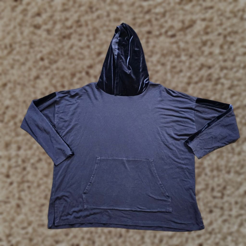 Eileen Fisher VINTAGE Eileen Fisher Sweater Womens Large Petite Blue Velour Trim Hoodie Pockets Size L / US 10 / IT 46 - 1 Thumbnail