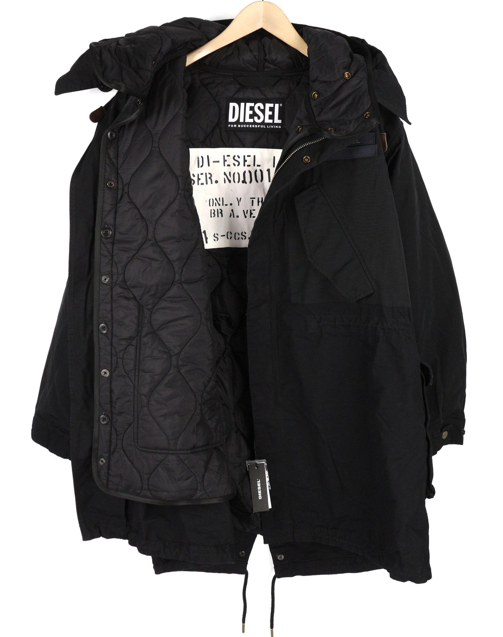 Diesel W-MILES L 2in1 Parka Drawstring Zip Black Jacket 81748 Size US L / EU 52-54 / 3 - 5 Thumbnail