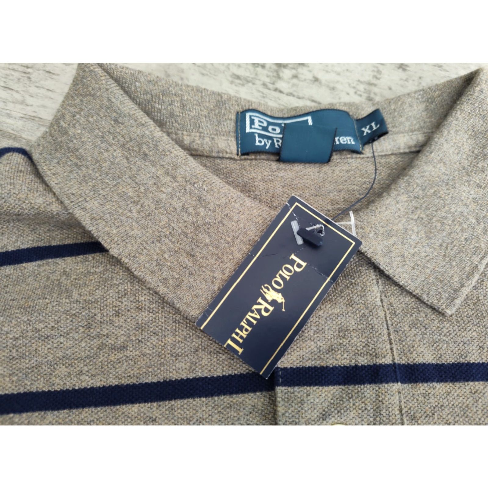 VINTAGE Polo Ralph Lauren Polo Shirt Men XL Brown Blue Striped