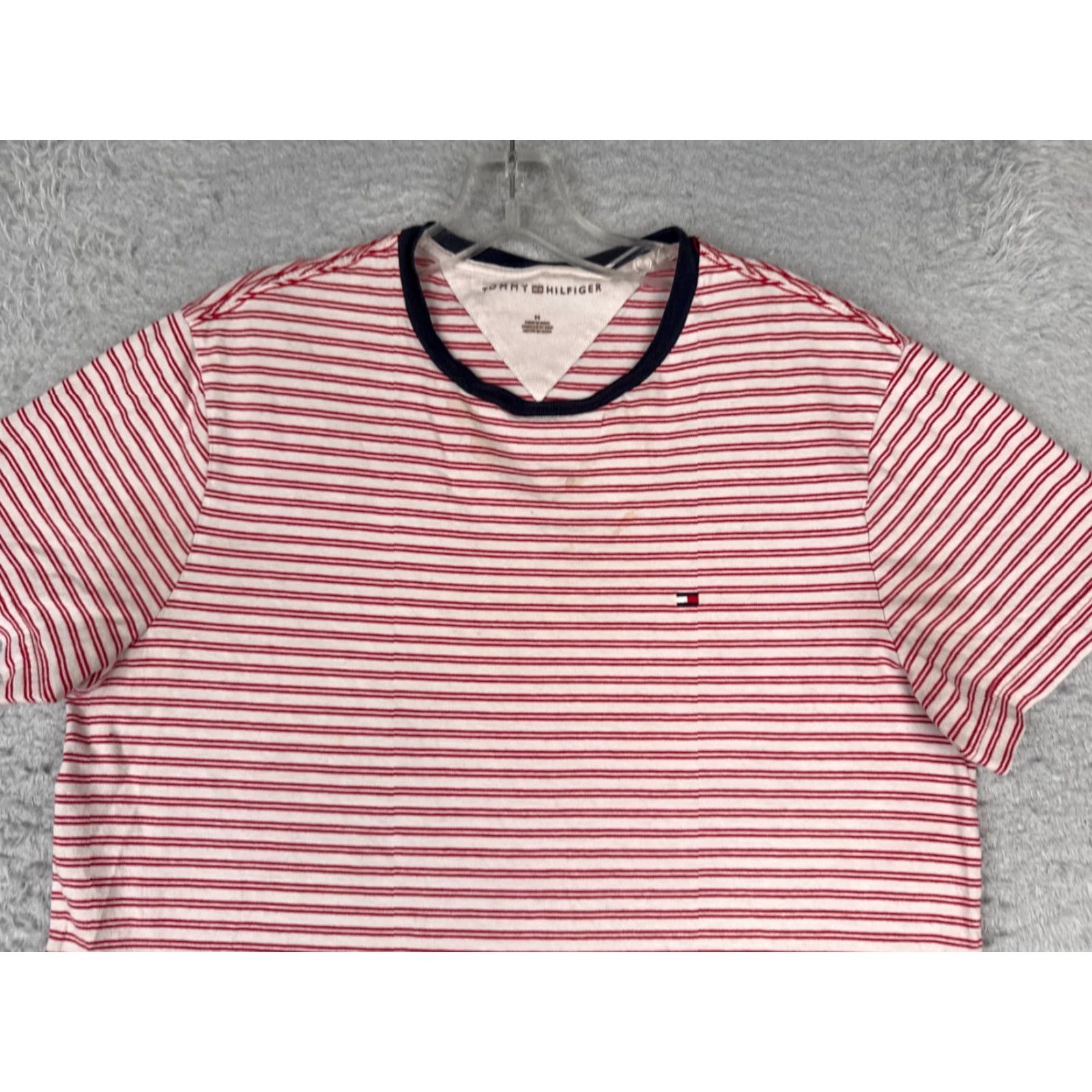 Tommy Hilfiger Tommy Hilfiger Shirt Adult Medium Red Stripe Short Sleeve Crew 100% Cotton READ Size US M / EU 48-50 / 2 - 4 Thumbnail