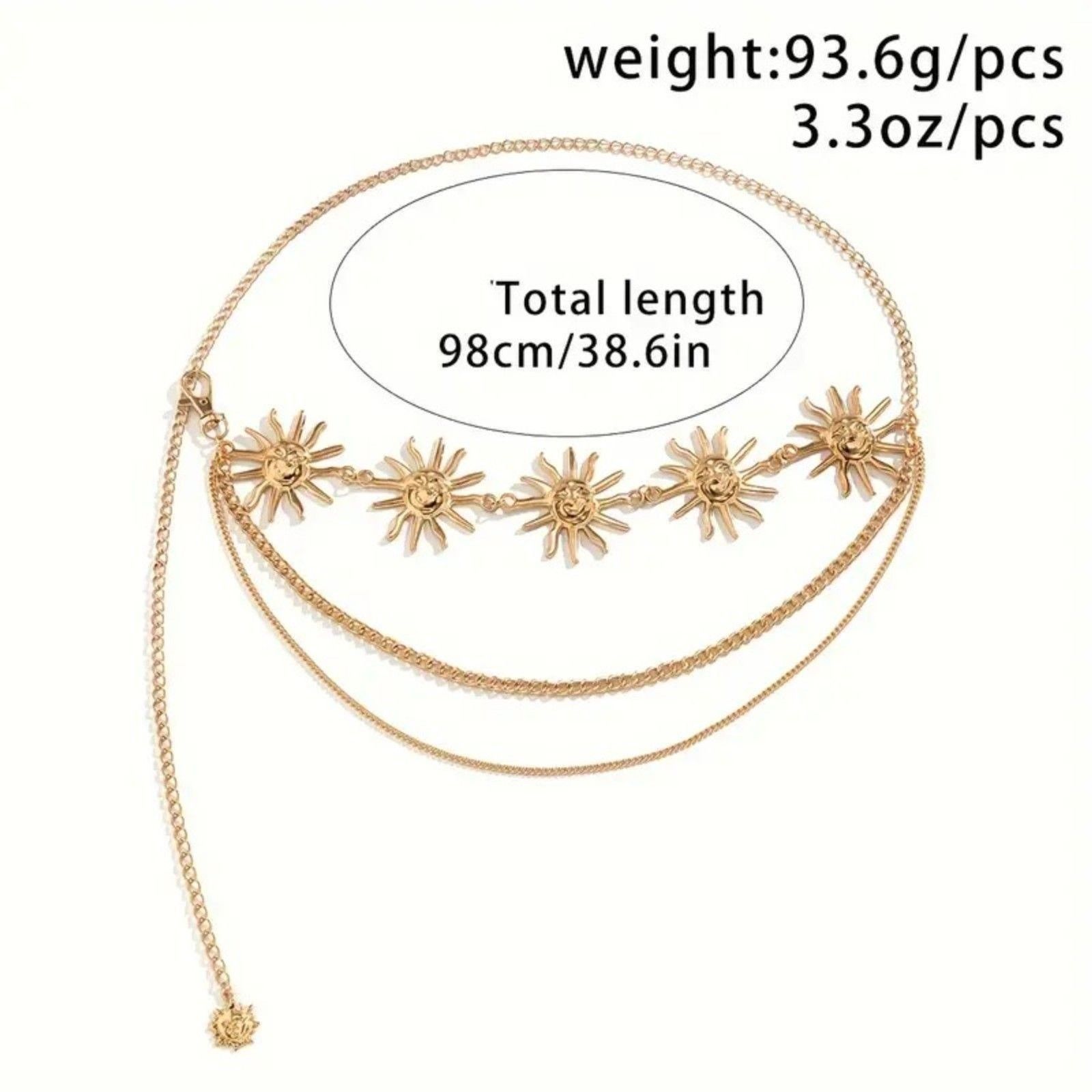 Other Boho Gold Sun Charm Chain Waist Belt – Adjustable Size ONE SIZE - 2 Thumbnail