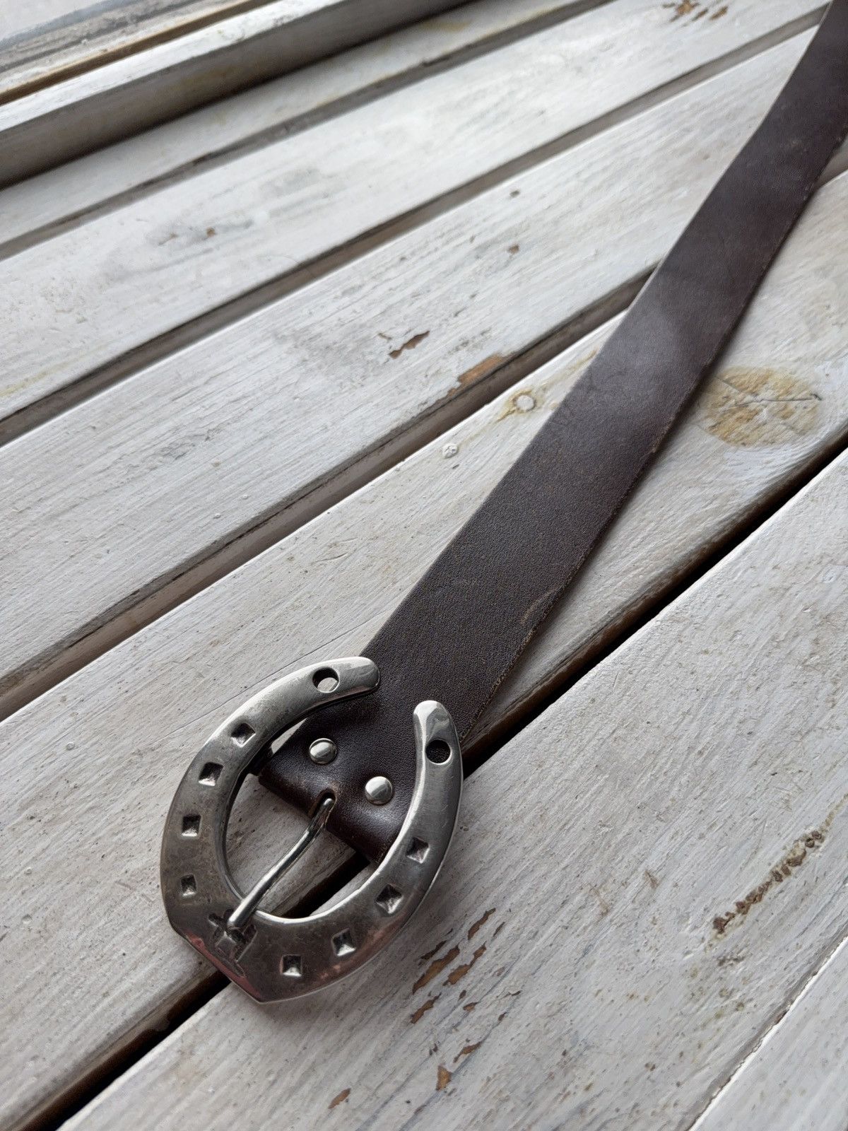 Designer × Leather × Vintage VTG 90s Rashmoteka Swiss Leather Belt Horseshoe Buckle Size ONE SIZE - 3 Thumbnail