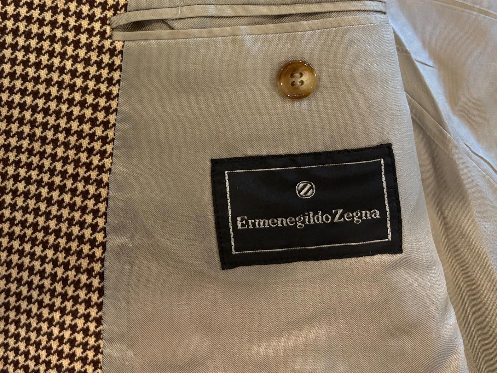 Ermenegildo Zegna Ermenegildo Zegna Sport Coat 46R Brown Houndstooth 100% Wool Size 46R - 4 Thumbnail