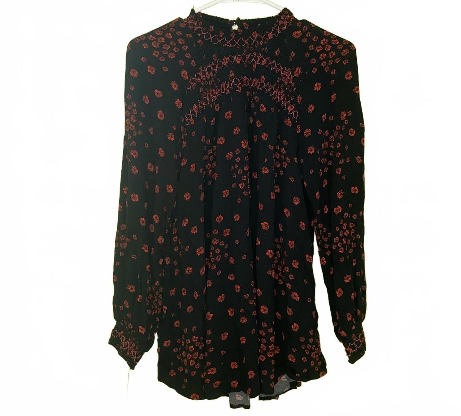 Free People Free People Black and Red Floral Long Sleeves Top XS Size XS / US 0-2 / IT 36-38 - 1 Thumbnail
