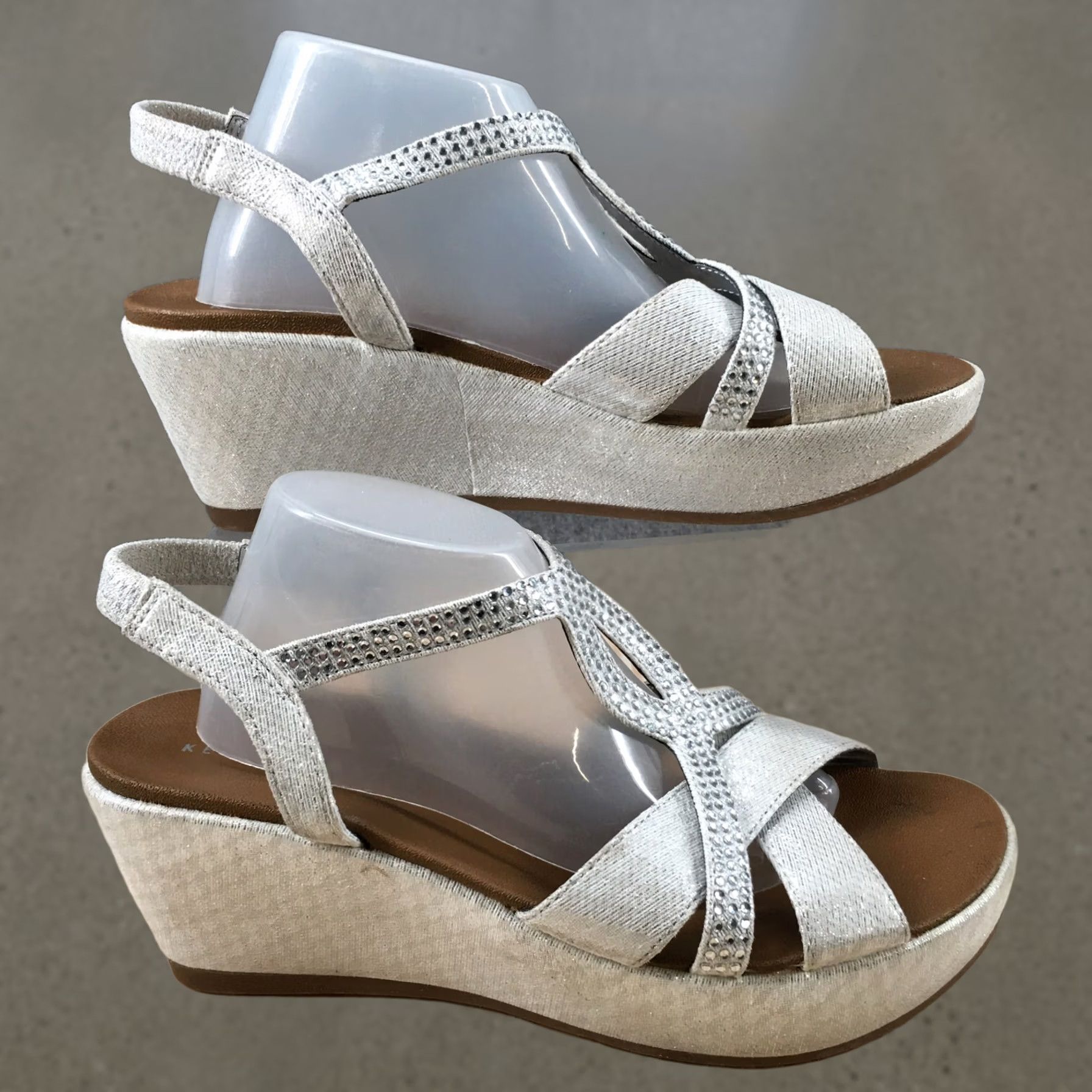 Vintage Kelly & Katie Sandals Calasy Strappy Wedge Beige Fabric Slip On Womens 8 M Shoes Size US 8 / IT 38 - 1 Thumbnail