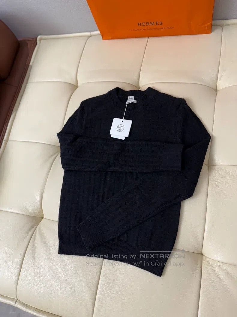 Hermes Hermes Black Dark Pattern Grid Women's Pullover Long-Sleev Size XS / US 0-2 / IT 36-38 - 3 Thumbnail