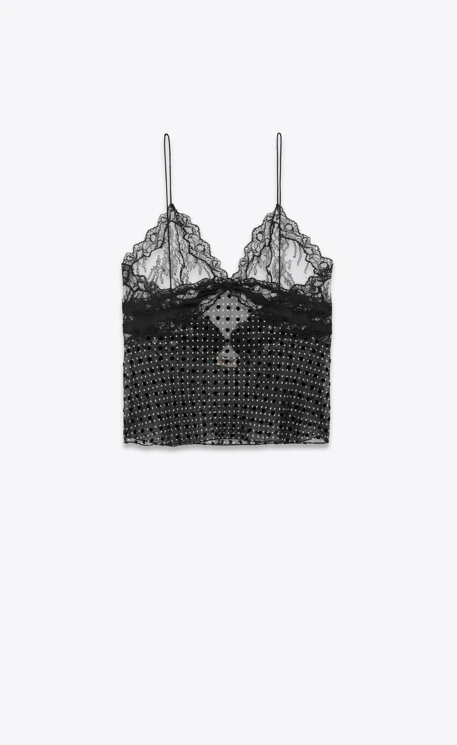 Saint Laurent Paris o1s1wg110225 759007 Lingerie Tank Top In Dotted Silk Muslin Size XS / US 0-2 / IT 36-38 - 1 Thumbnail