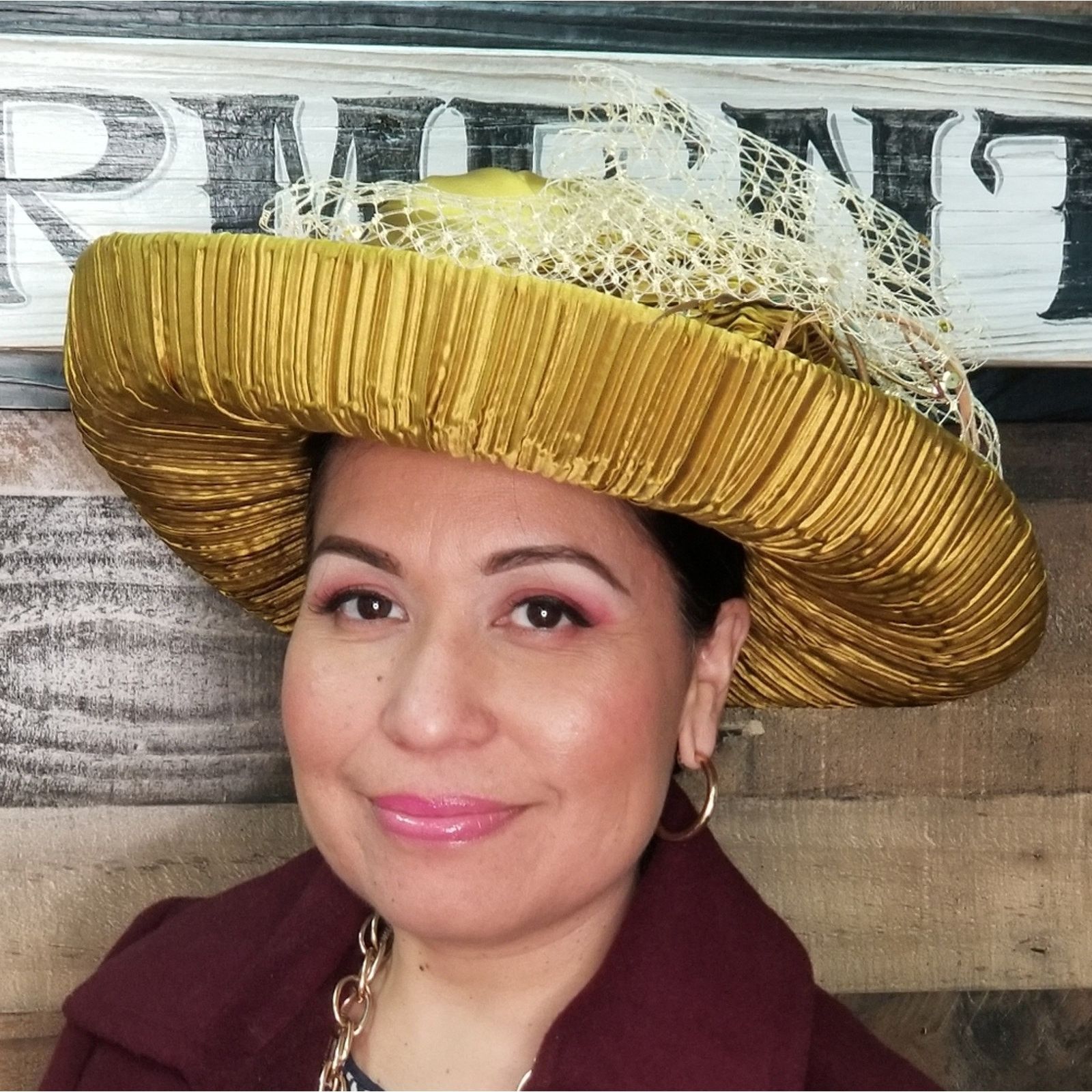Other Donna Vinci Chartreuse Satin Hat, size 22 1/2 inches Size ONE SIZE - 2 Thumbnail