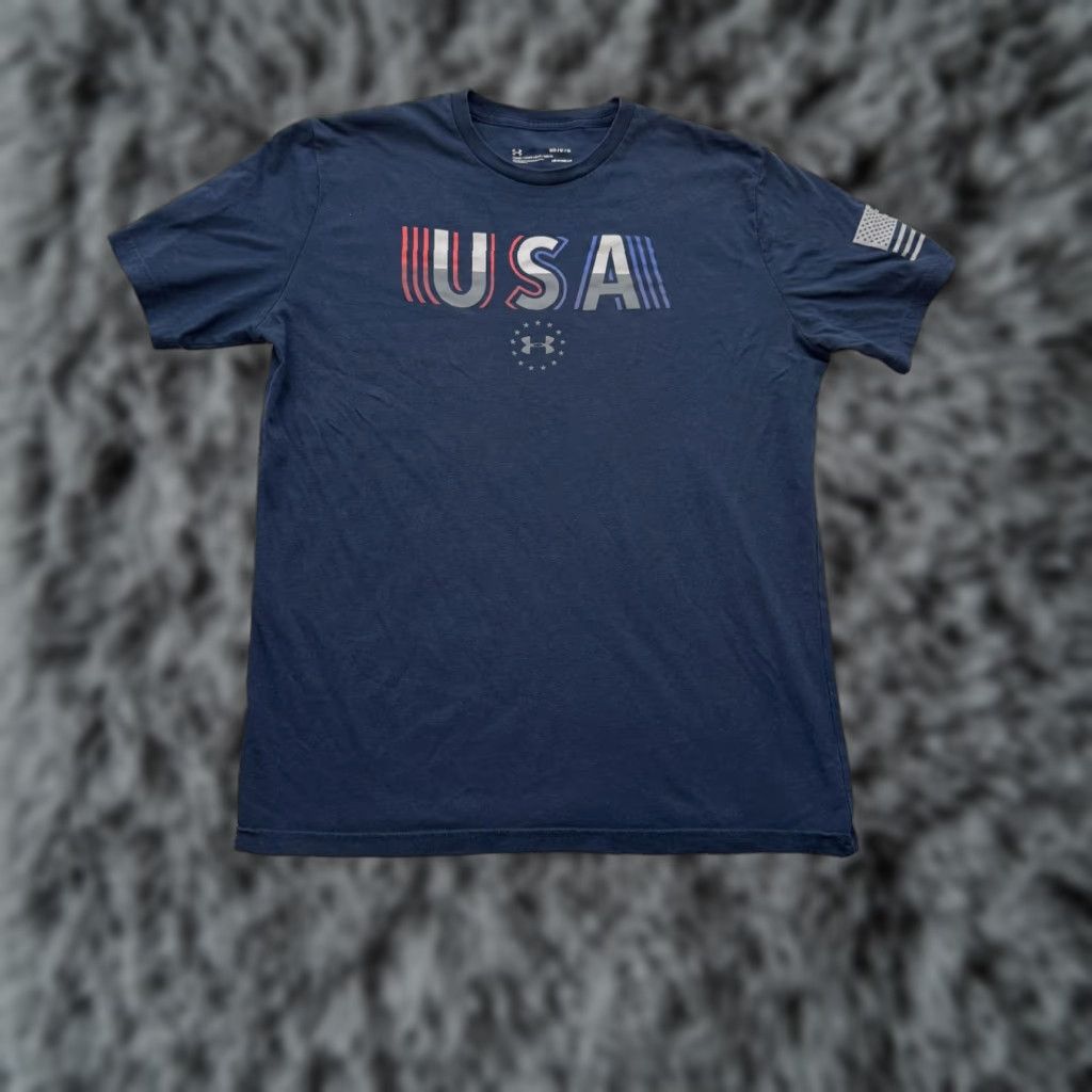 Under Armour Under Armour Shirt Mens Medium USA Patriotic HeatGear Loose Fit Athletic Tee Blue Size US M / EU 48-50 / 2 - 1 Thumbnail