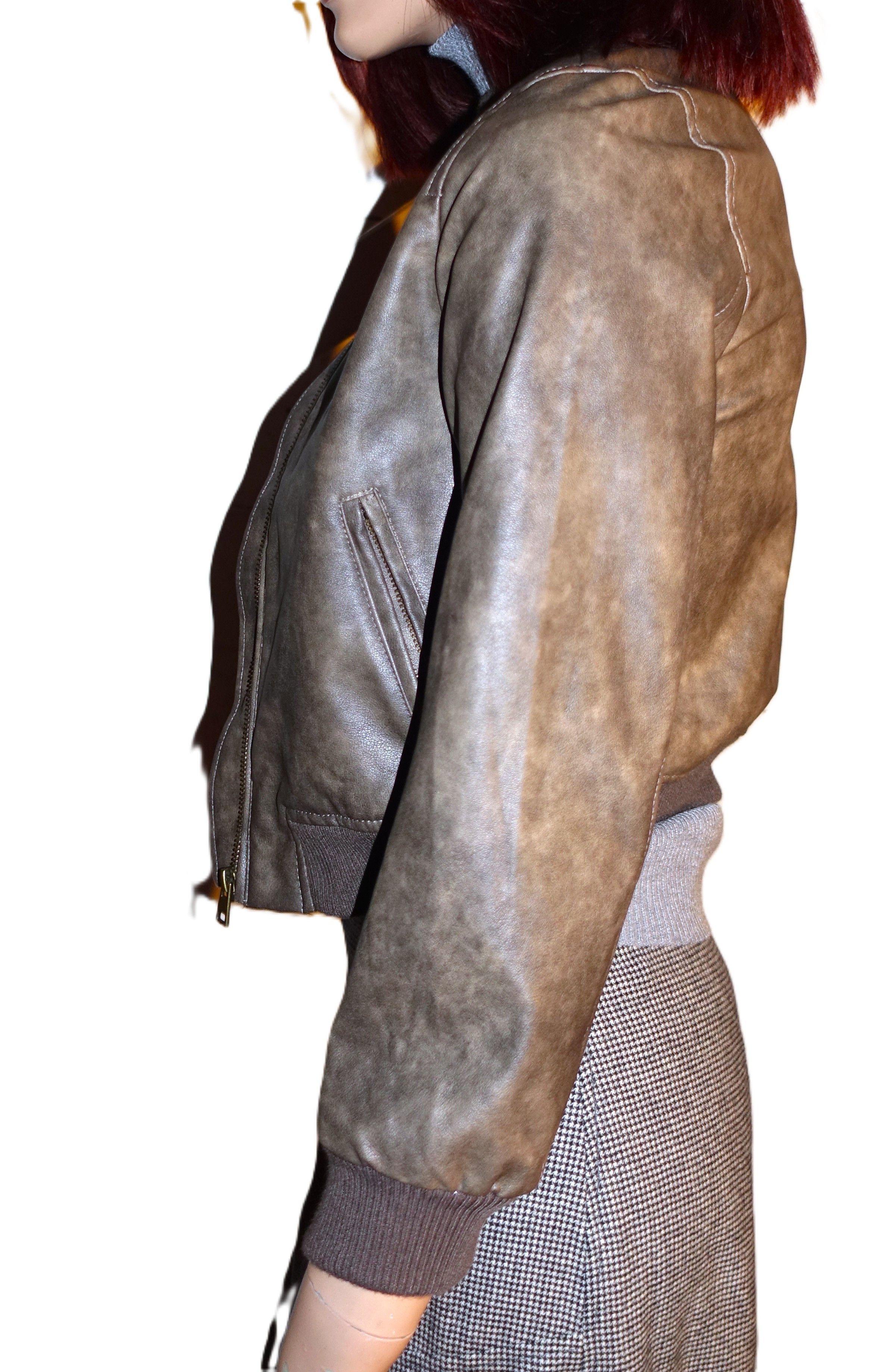 Rsq RSQ Faux Brown Leather Bomber Jacket L NWT Size L / US 10 / IT 46 - 3 Thumbnail