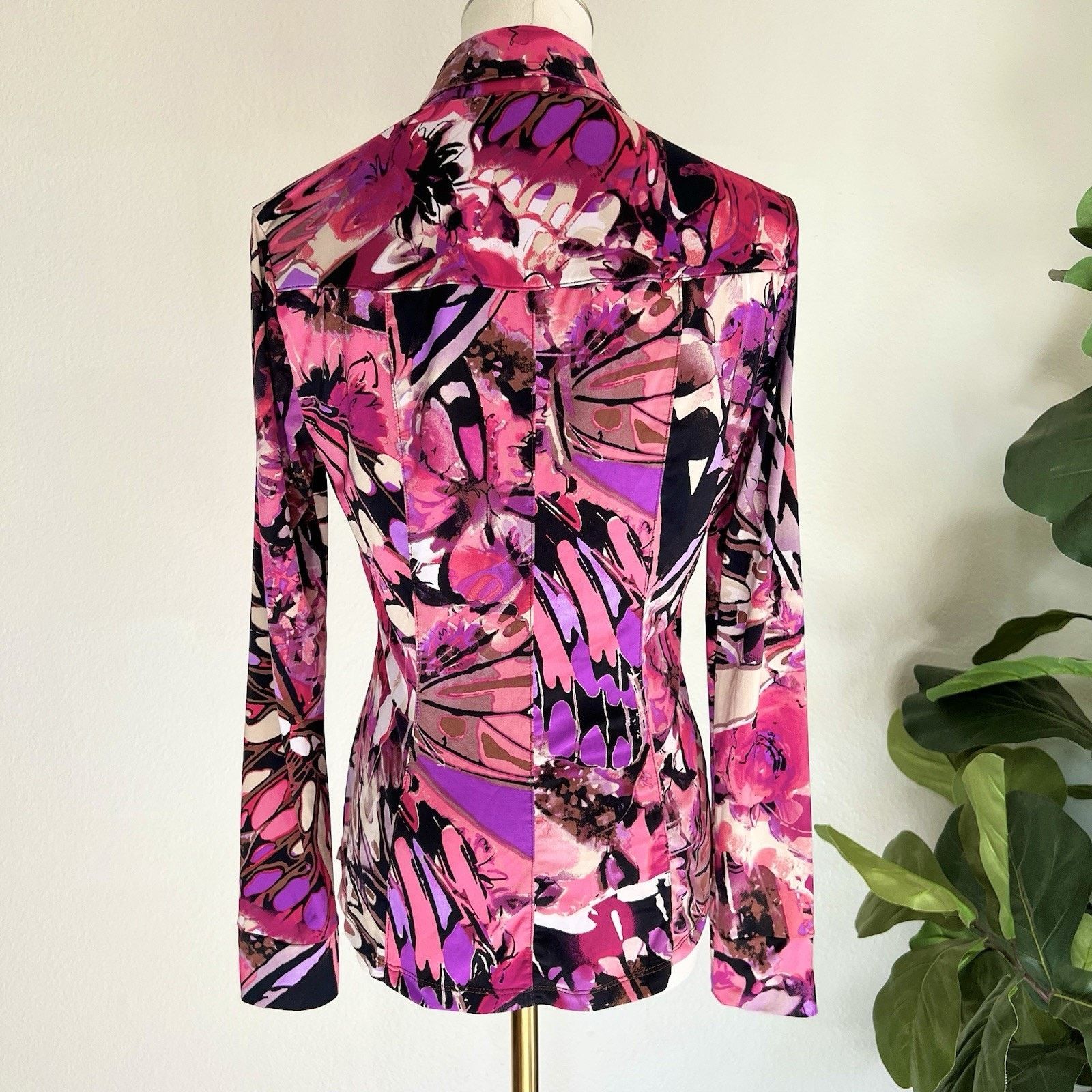 Other CACHÉ Button Up Blouse Y2K Pink Purple Pearl Snap Watercolor Size S / US 4 / IT 40 - 5 Thumbnail