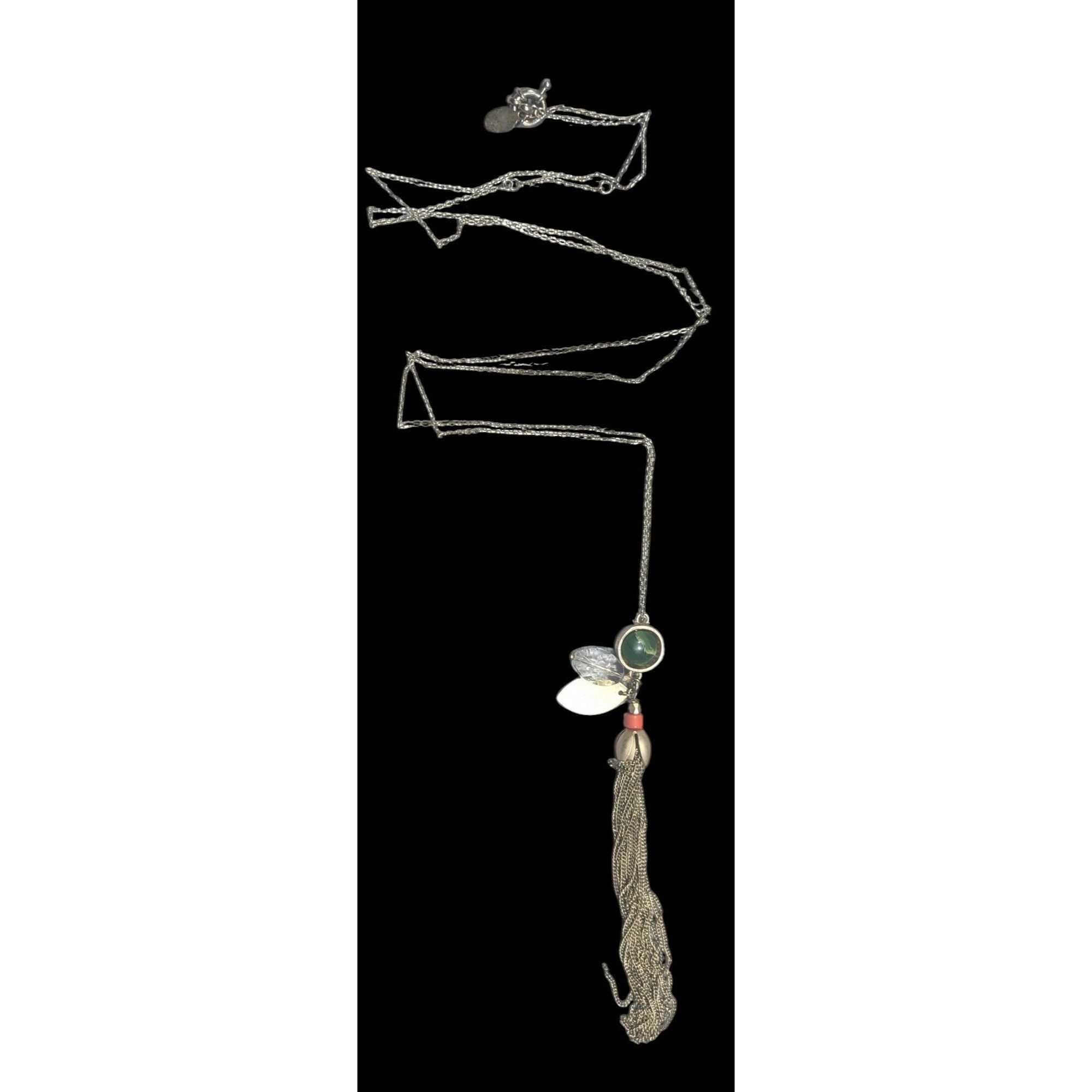 Loft Ann Taylor Loft Floral Green And Gold Tone Tassel Necklace Size ONE SIZE - 1 Thumbnail