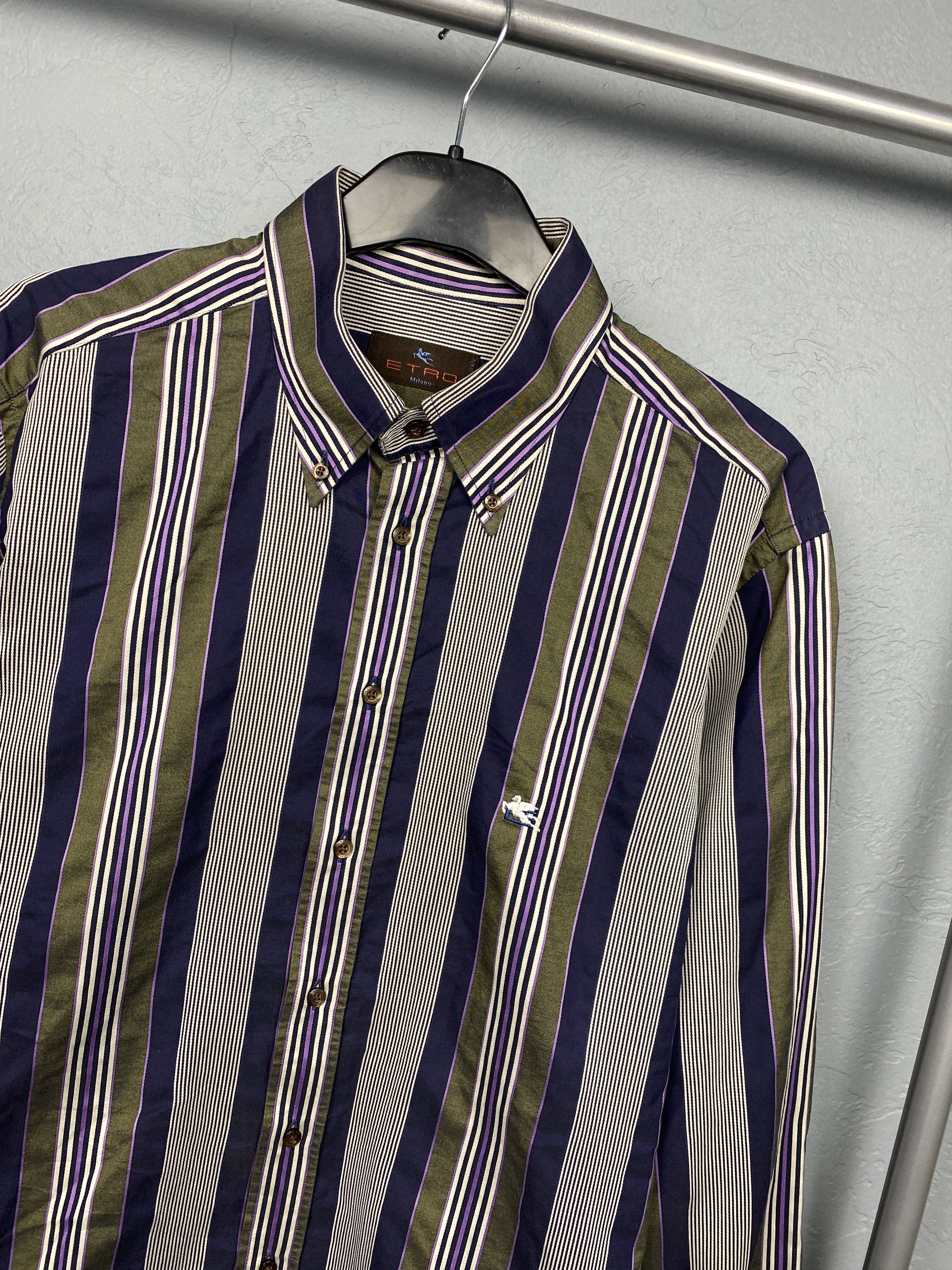 Etro Etro Milano Vintage Mens Striped Long Sleeve Shirt Size US XL / EU 56 / 4 - 2 Thumbnail
