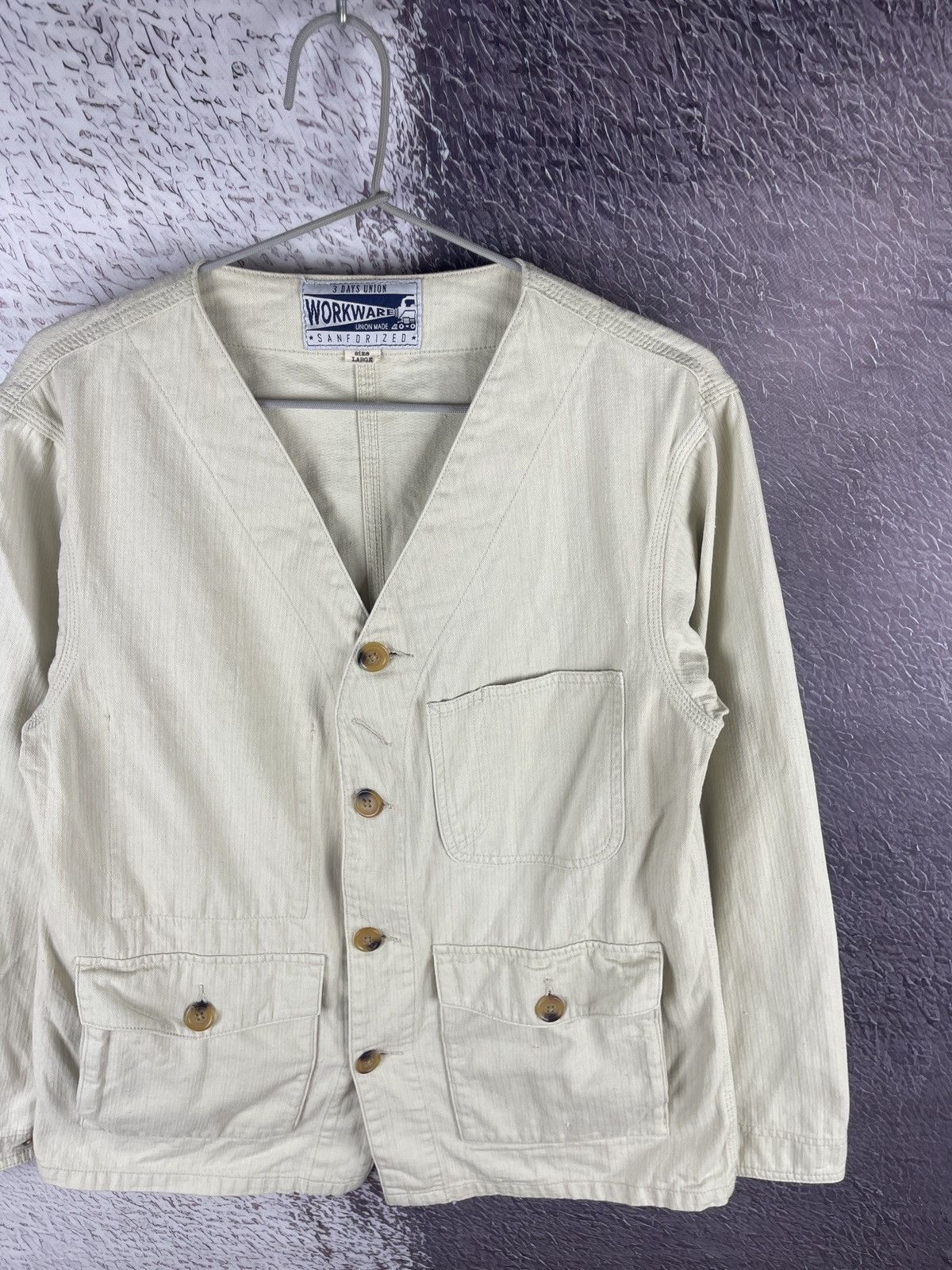 Japanese Brand 3 days union Workware Union Made beige blazer jacket work Size US L / EU 52-54 / 3 - 5 Thumbnail
