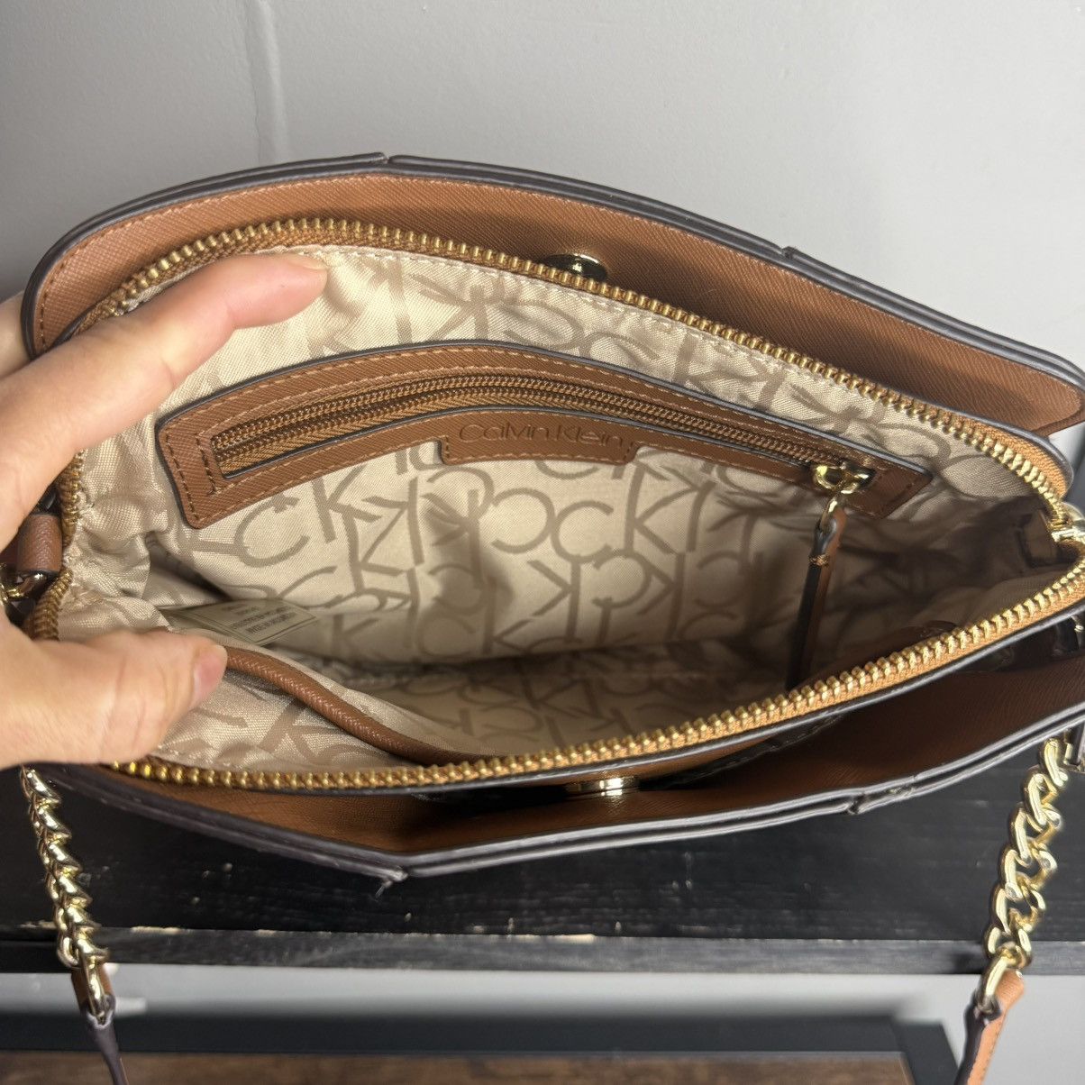Calvin Klein Calvin Klein Brown Monogram Belt Bag with Tan Center Stripe Size ONE SIZE - 7 Thumbnail
