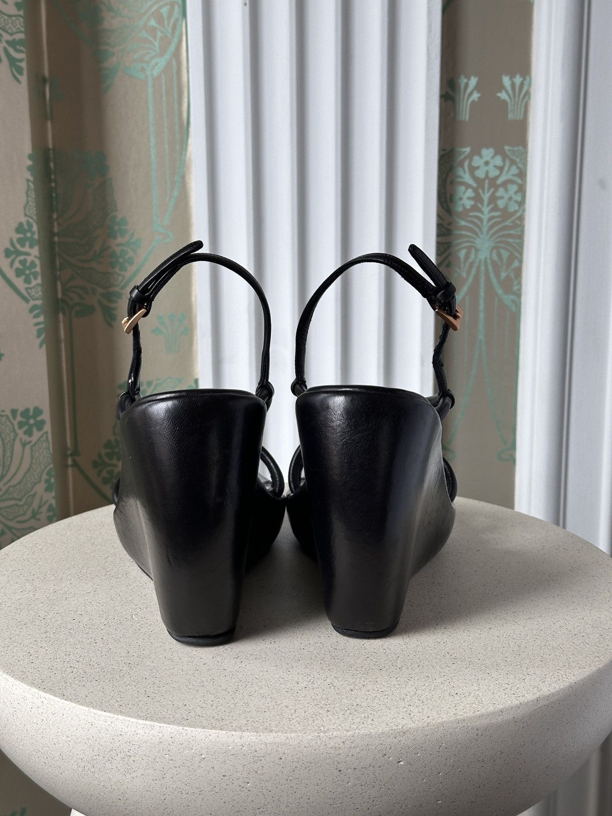 Prada Prada Black Leather Wedge Heel Platform Strap Sandals 38 Size US 8 / IT 38 - 9 Thumbnail