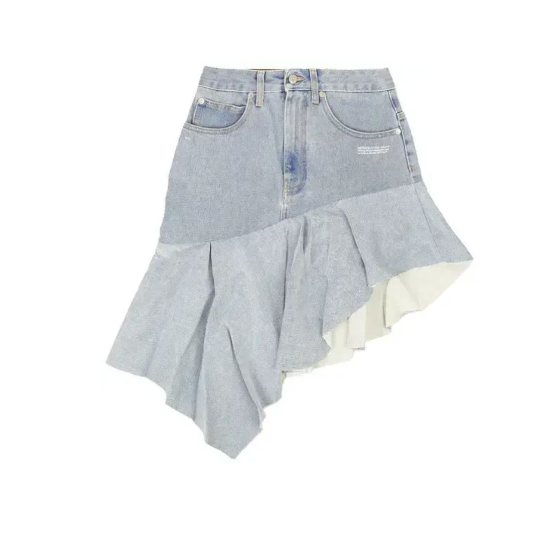 Off-White o1mle0425 Two Tones Ruffle Skirt in Light Blue Size 26" / US 2 / IT 38 - 1 Thumbnail