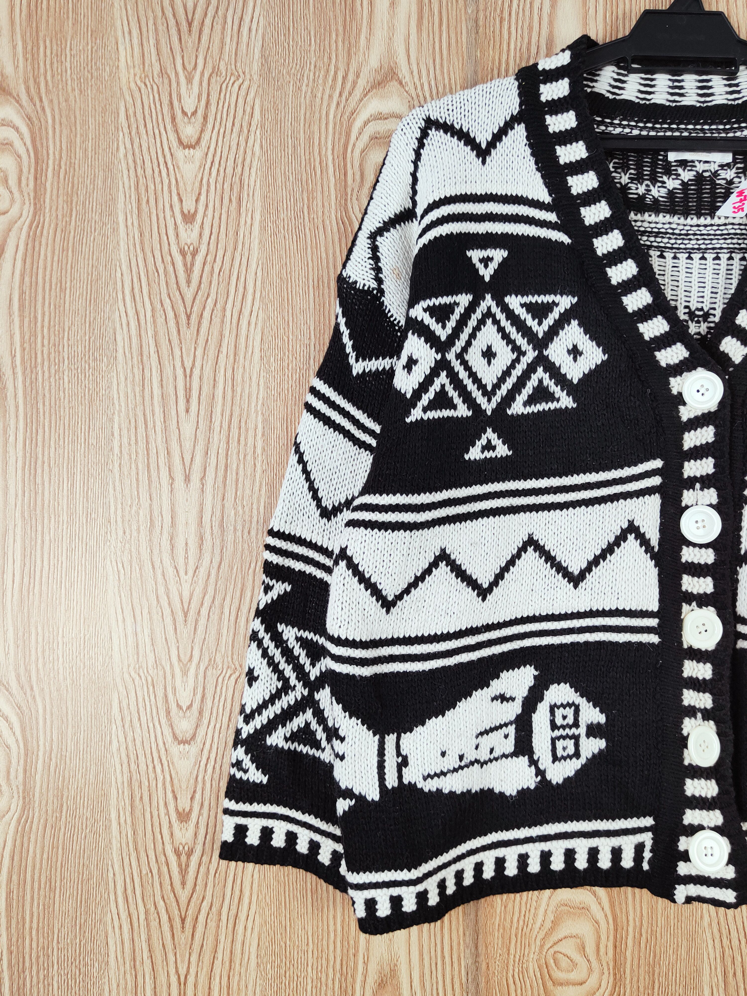Japanese Brand DL GRL Black White motive art Knitwear Cardigan #W735 Size M / US 6-8 / IT 42-44 - 3 Thumbnail