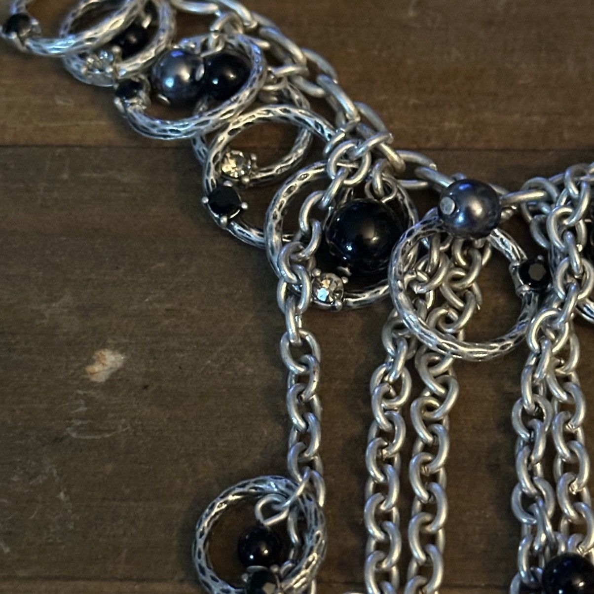 Other Silver tone rings and black beads chain fringe necklace Size ONE SIZE - 5 Thumbnail