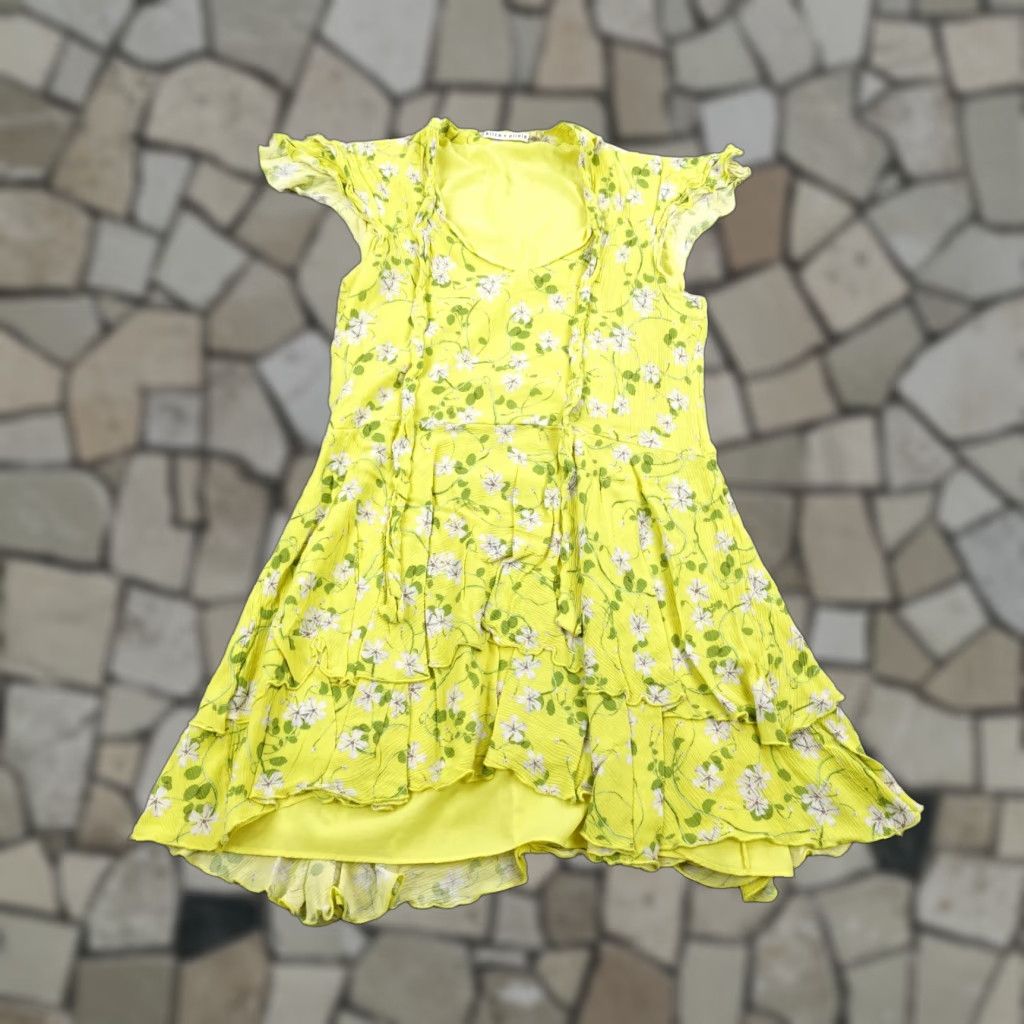 Alice + Olivia Alice + Olivia Dress Womens 6 Yellow Floral Ruffle Fit & Flare Short Sundress Size 28" / US 6 / IT 42 - 1 Thumbnail