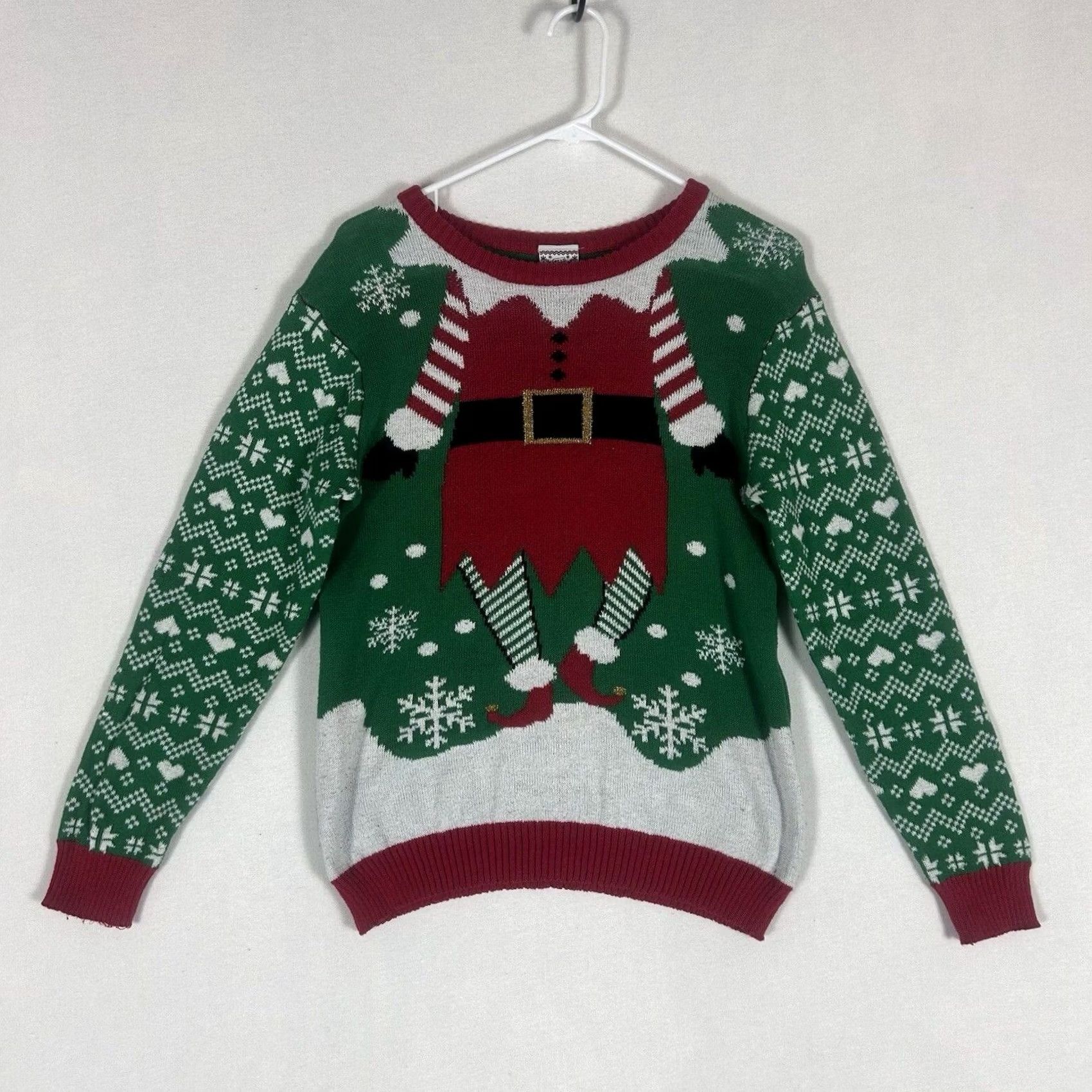 Vintage Ugly Christmas Sweater Womens XL Red Elf Santa Claus Well Worn Holiday Reindeer Blacked? Size XL / US 12-14 / IT 48-50 - 2 Thumbnail