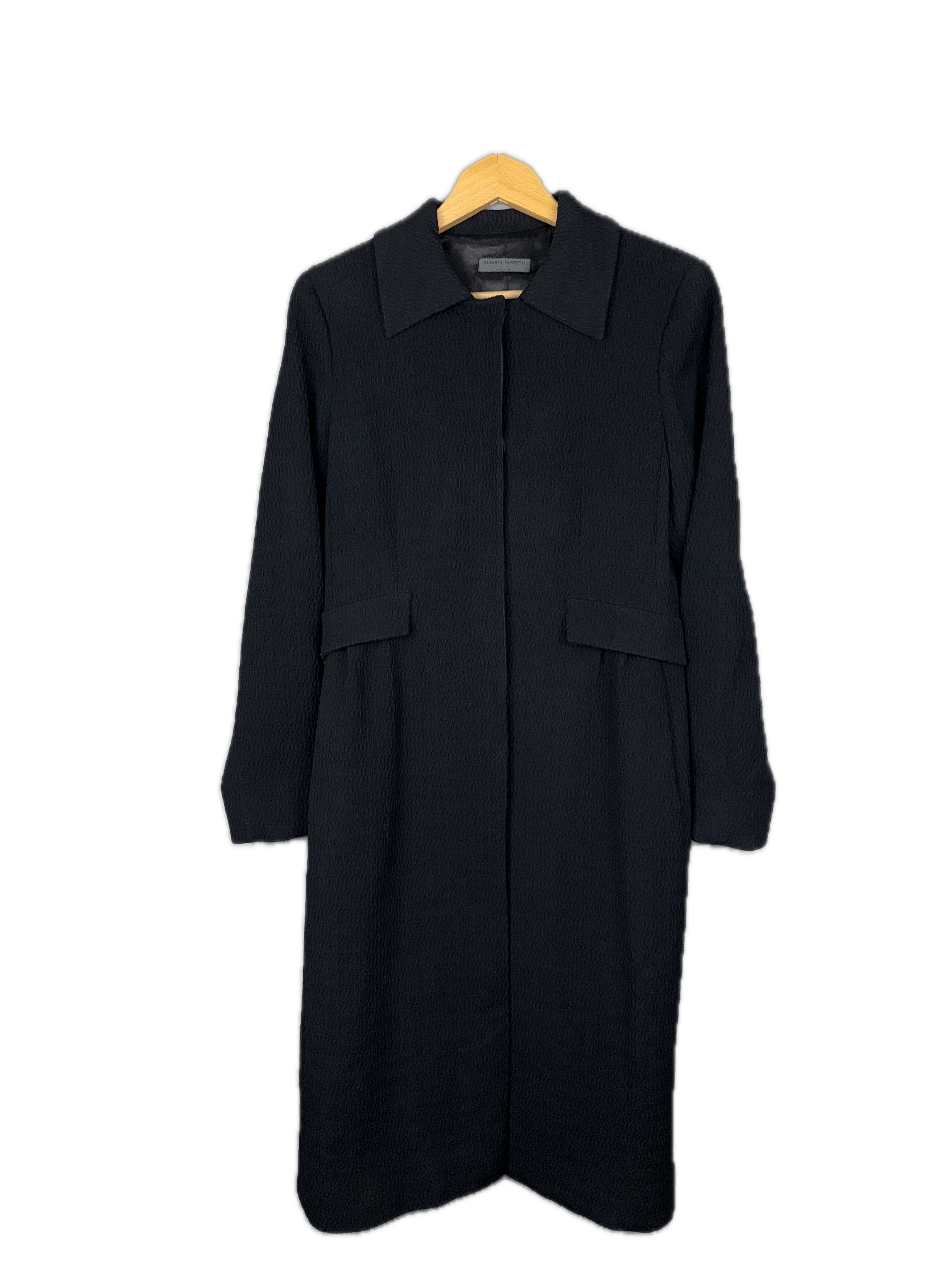 Designer Alberta Ferretti Wool Coat Italy Black Long Trench Jacket Size M / US 6-8 / IT 42-44 - 1 Thumbnail