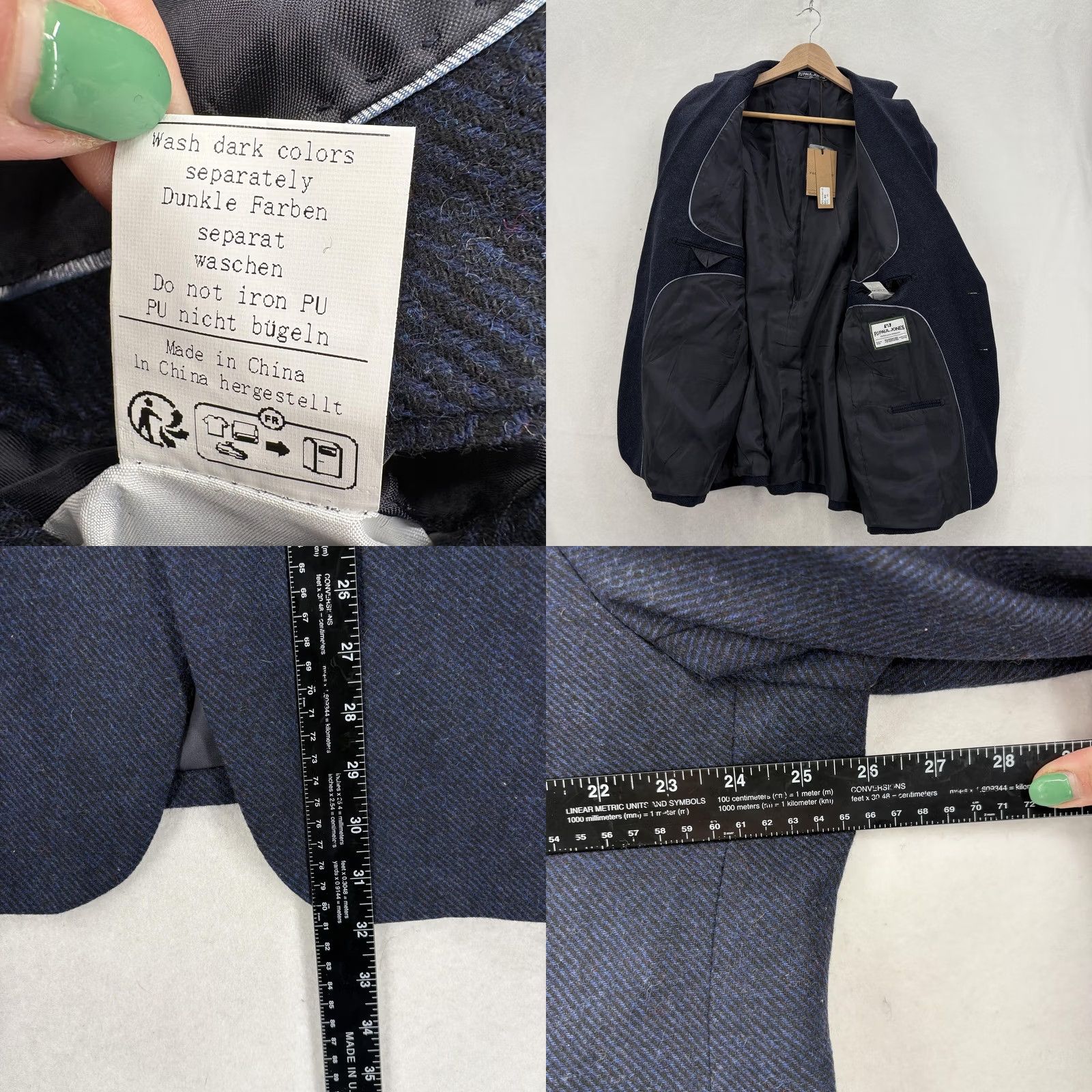 Vintage PJ Paul Jones Sport Coat Jacket Mens 2XL Blue Herringbone Tweed Wool Notch Lapel Two-Button NWT Blazer Coat Jacket Size 48R - 8 Thumbnail