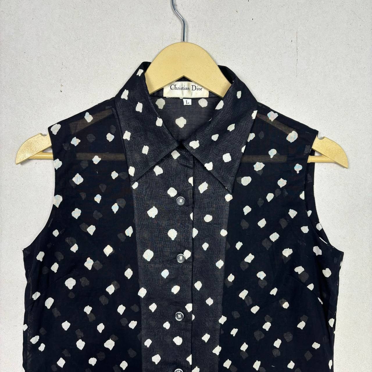 Christian Dior Monsieur CHRISTIAN DIOR SLEEVELESS POLKA DOT BLOUSE SHIRT Size L / US 10 / IT 46 - 3 Thumbnail
