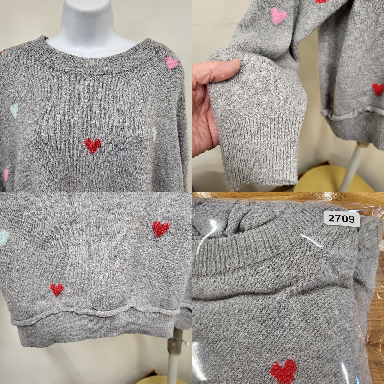 Vintage Terra & Sky Sweat er Women’s Size 1X 16×18 Scoop Neck Long Sleeve Gray Hearts Pullover Knit Regular Plus Size XL / US 12-14 / IT 48-50 - 8 Thumbnail