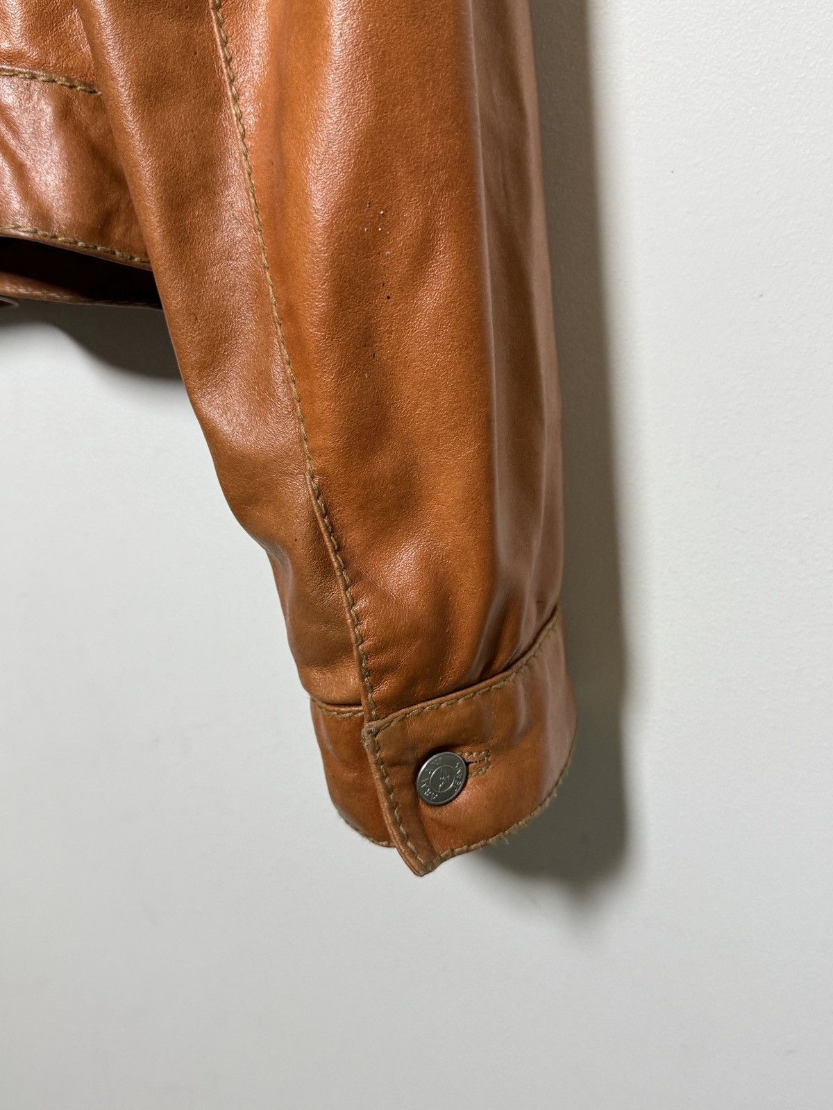 Giorgio Armani Armani Jeans moto leather jacket in a rich cognac brown Size US L / EU 52-54 / 3 - 11 Thumbnail