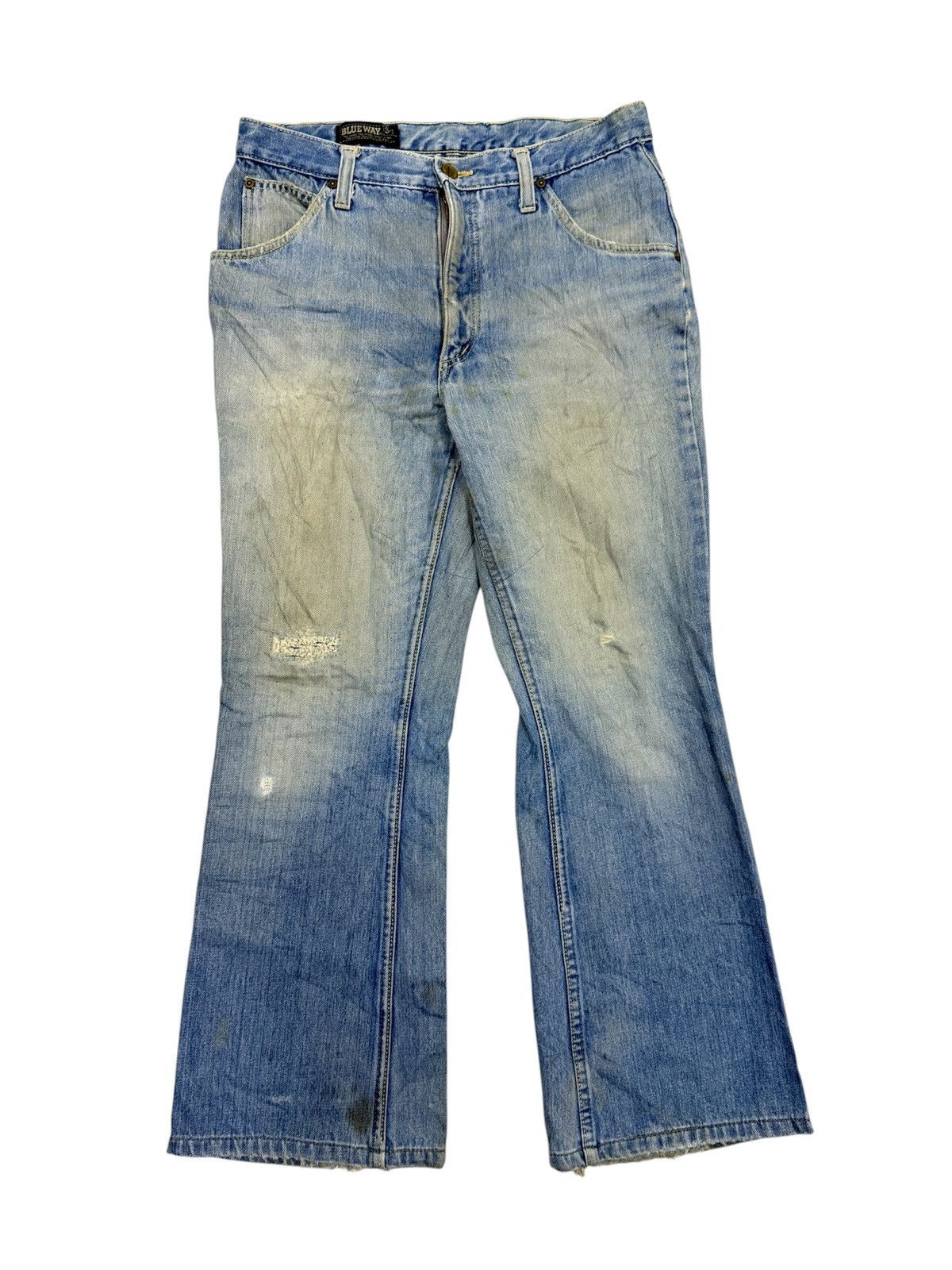 Japanese Brand Vintage Blue Way Distressed Bootcut Denim Jeans Size US 32 / EU 48 - 1 Thumbnail