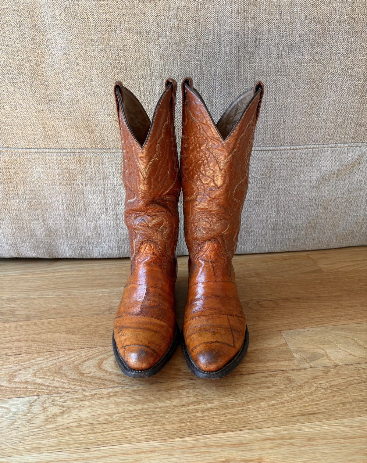 Other Montana Vintage 90s Eel Skin Cowboy Boots Tan Western 9 E Size US 9 / EU 42 - 2 Thumbnail