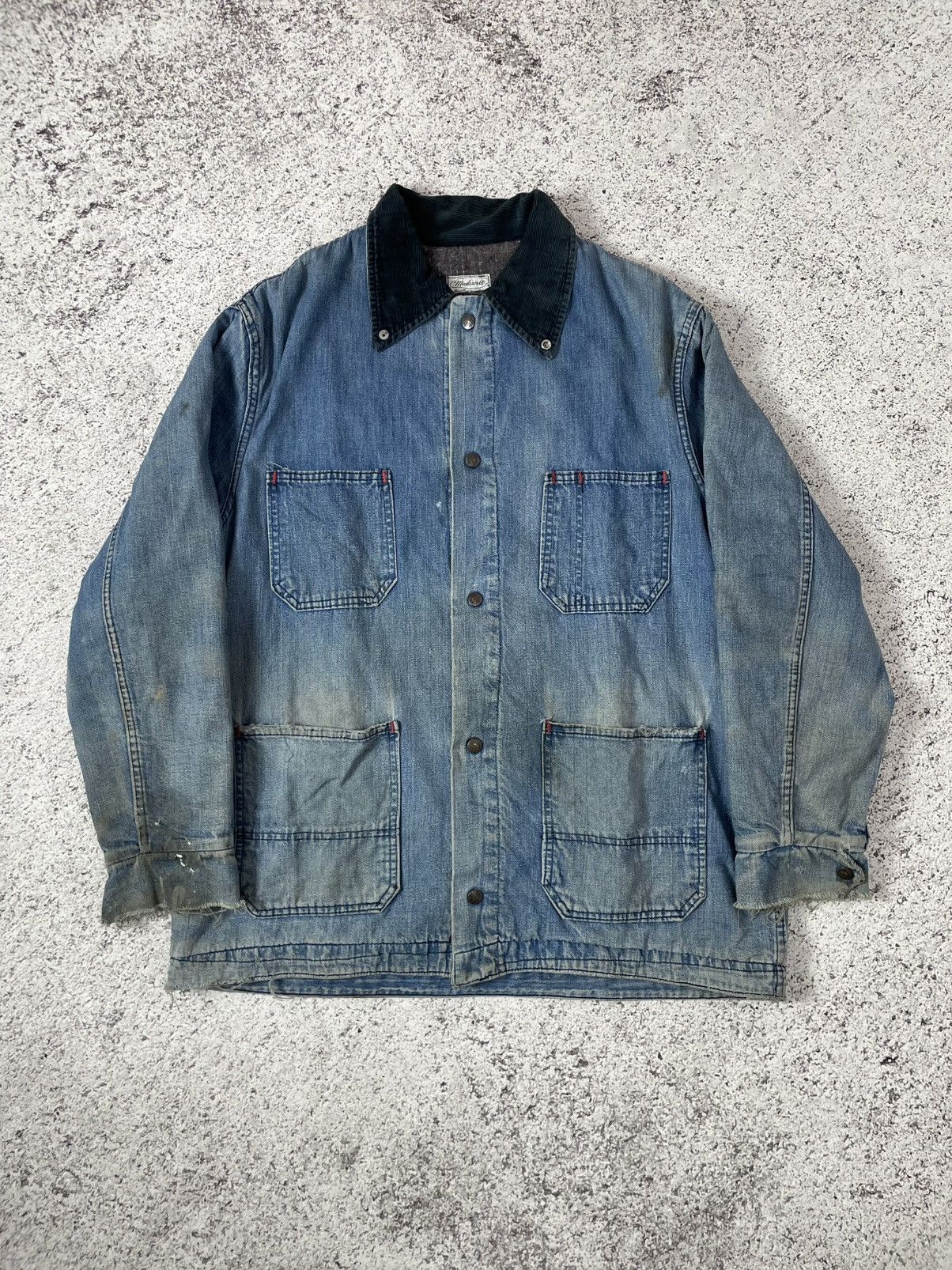 Vintage Vintage 60s Madewell Blanket Lined Denim Thrashed Chore Coat Size US L / EU 52-54 / 3 - 2 Thumbnail