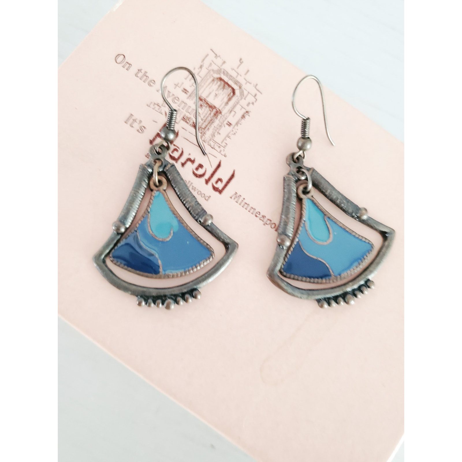 Other Vintage Silver-tone Blue Enamel Fan Dangle Earrings Size ONE SIZE - 1 Thumbnail