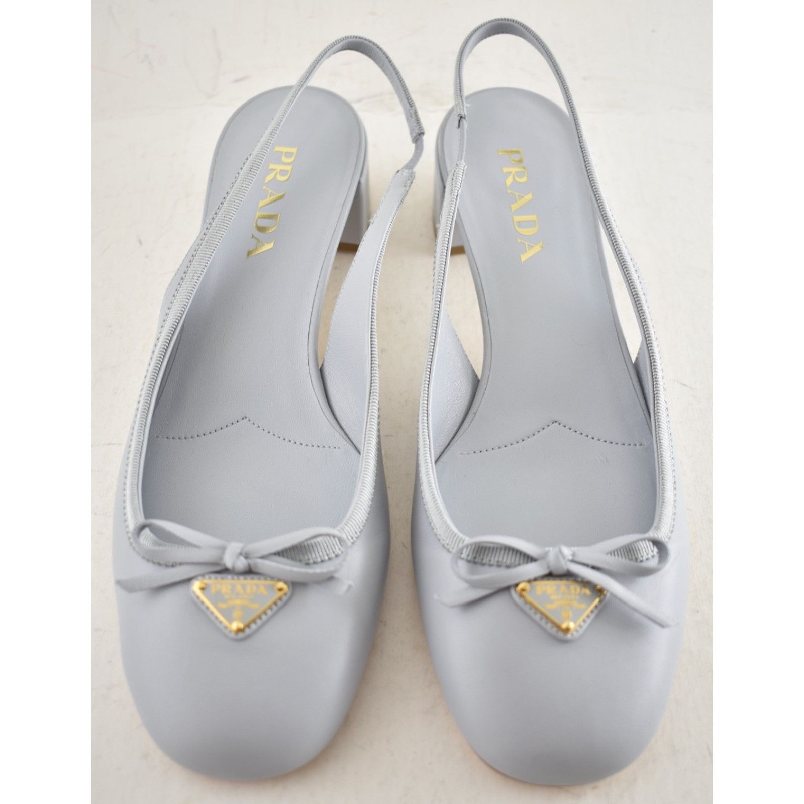 Prada Prada Grey Blue Triangle Logo Bow Slingback Pump 39.5 Size US 9.5 / IT 39.5 - 6 Thumbnail