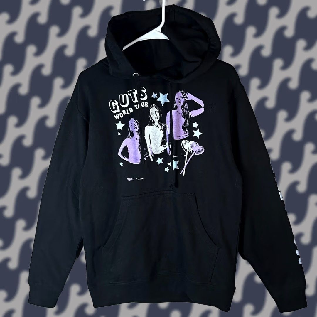 Vintage Olivia Rodrigo Merch Hoodie Black Guts World Tour Concert Pullover Hooded Graphic Print Logo Unisex Adults S Casual Fall Winter Size S / US 4 / IT 40 - 1 Thumbnail