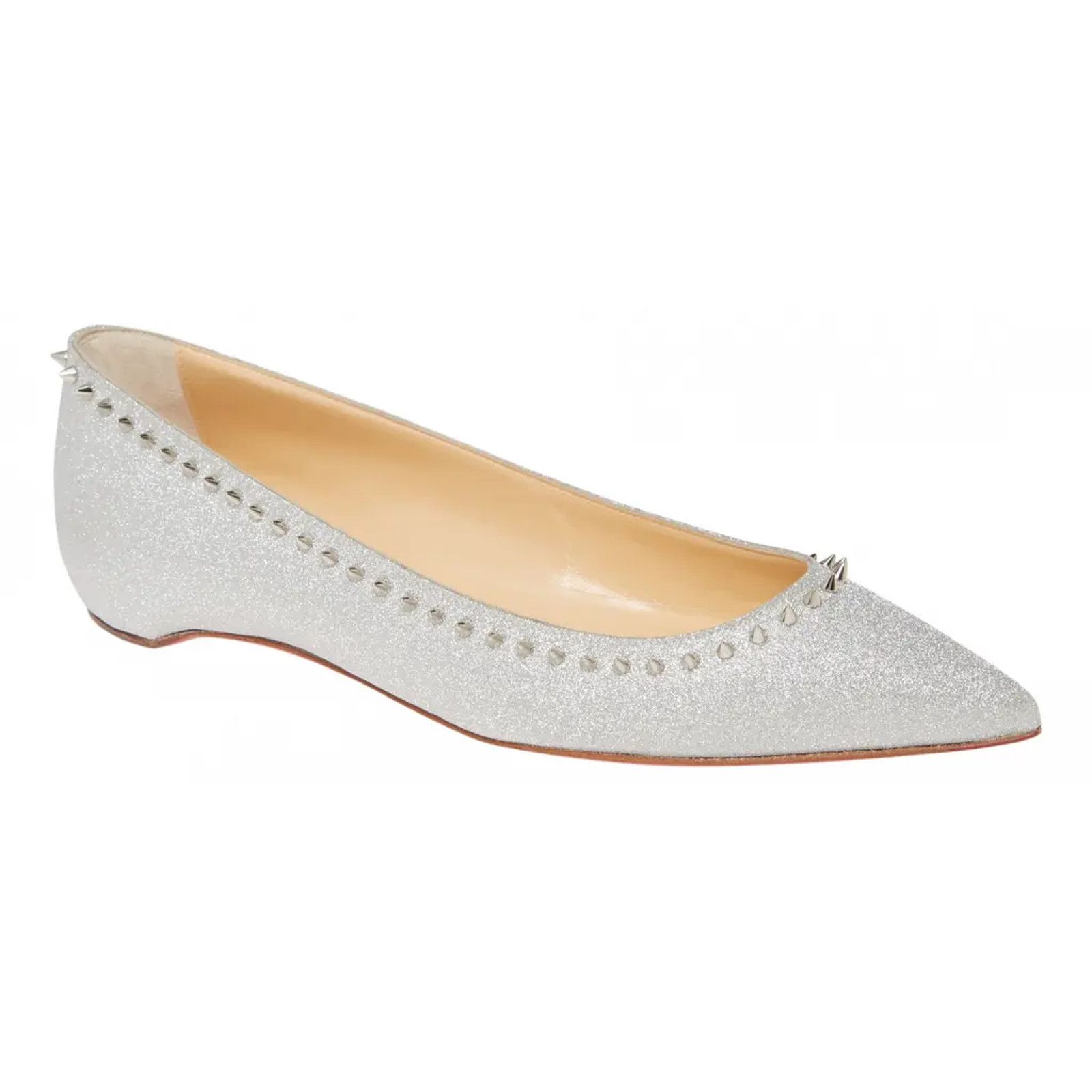 Christian Louboutin Christian Louboutin Anjalina Flat Silver Glitter Spike Size US 8.5 / IT 38.5 - 1 Thumbnail