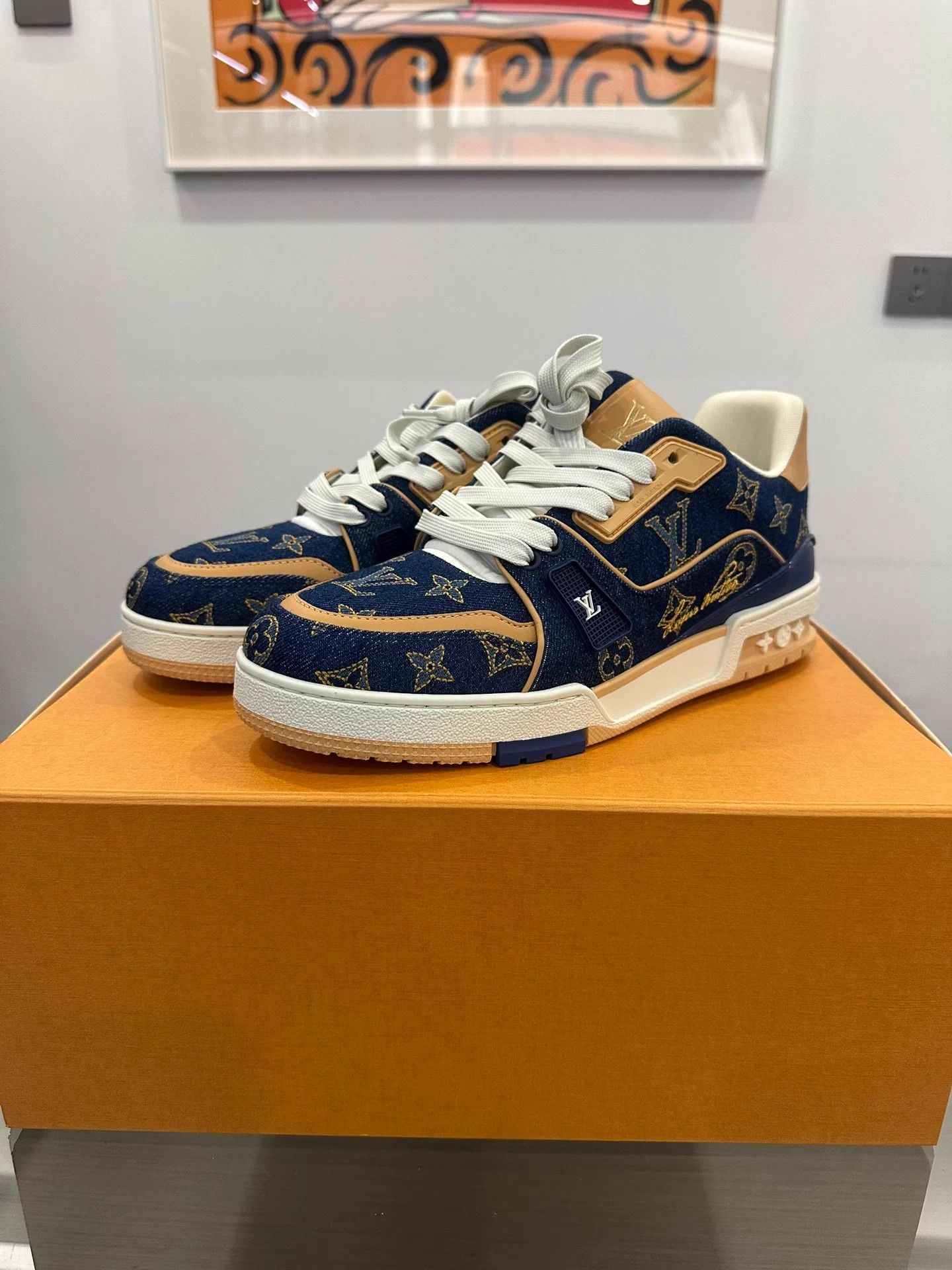 Louis Vuitton Louis Vuitton (LV) Dark Blue Denim Trainer Men's Sneakers Size US 7 / EU 40 - 2 Thumbnail