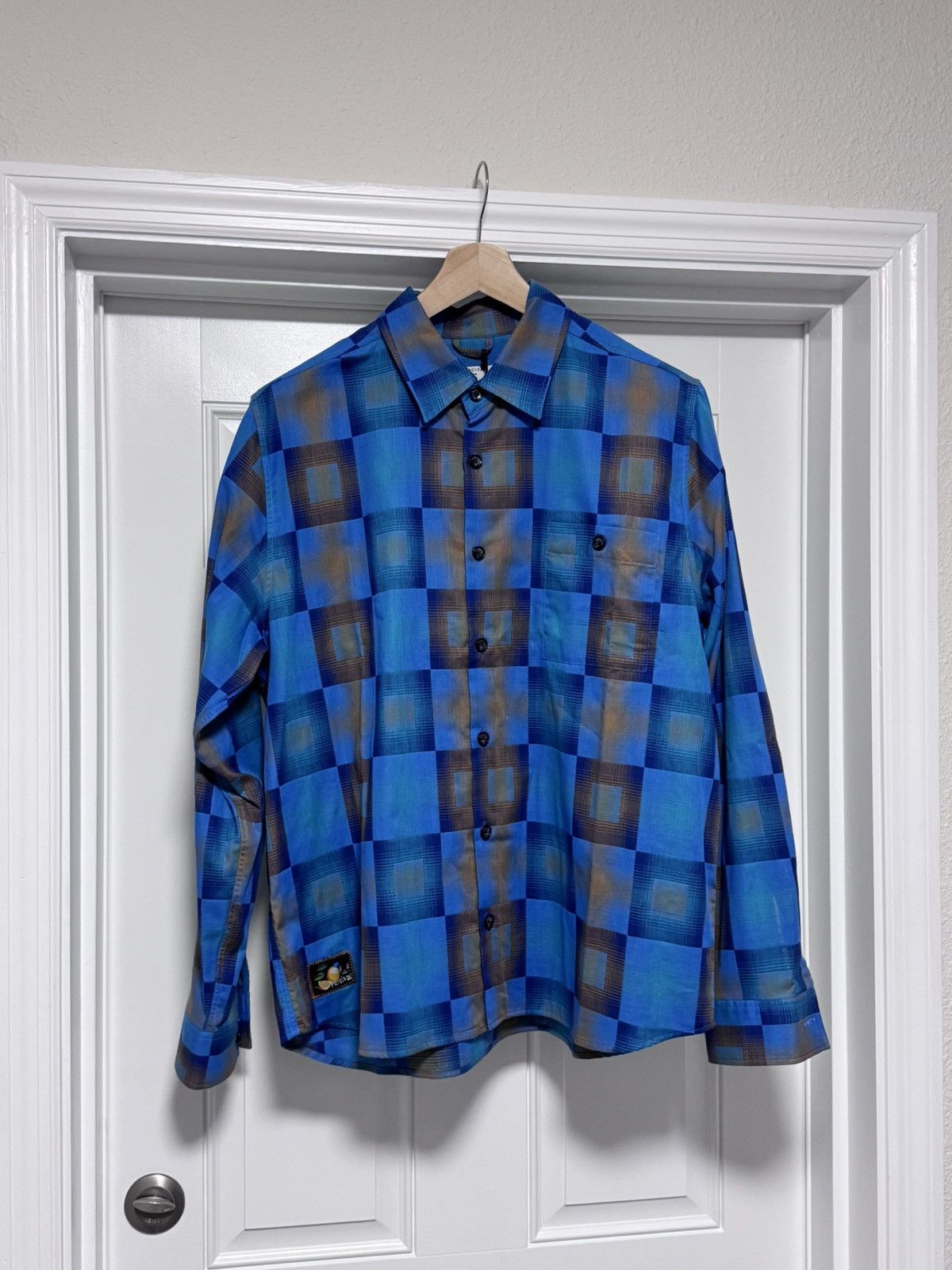 Percival NWT Percival Razzle Check Knit Long Sleeve Shirt Blue Multi Size US XL / EU 56 / 4 - 2 Thumbnail