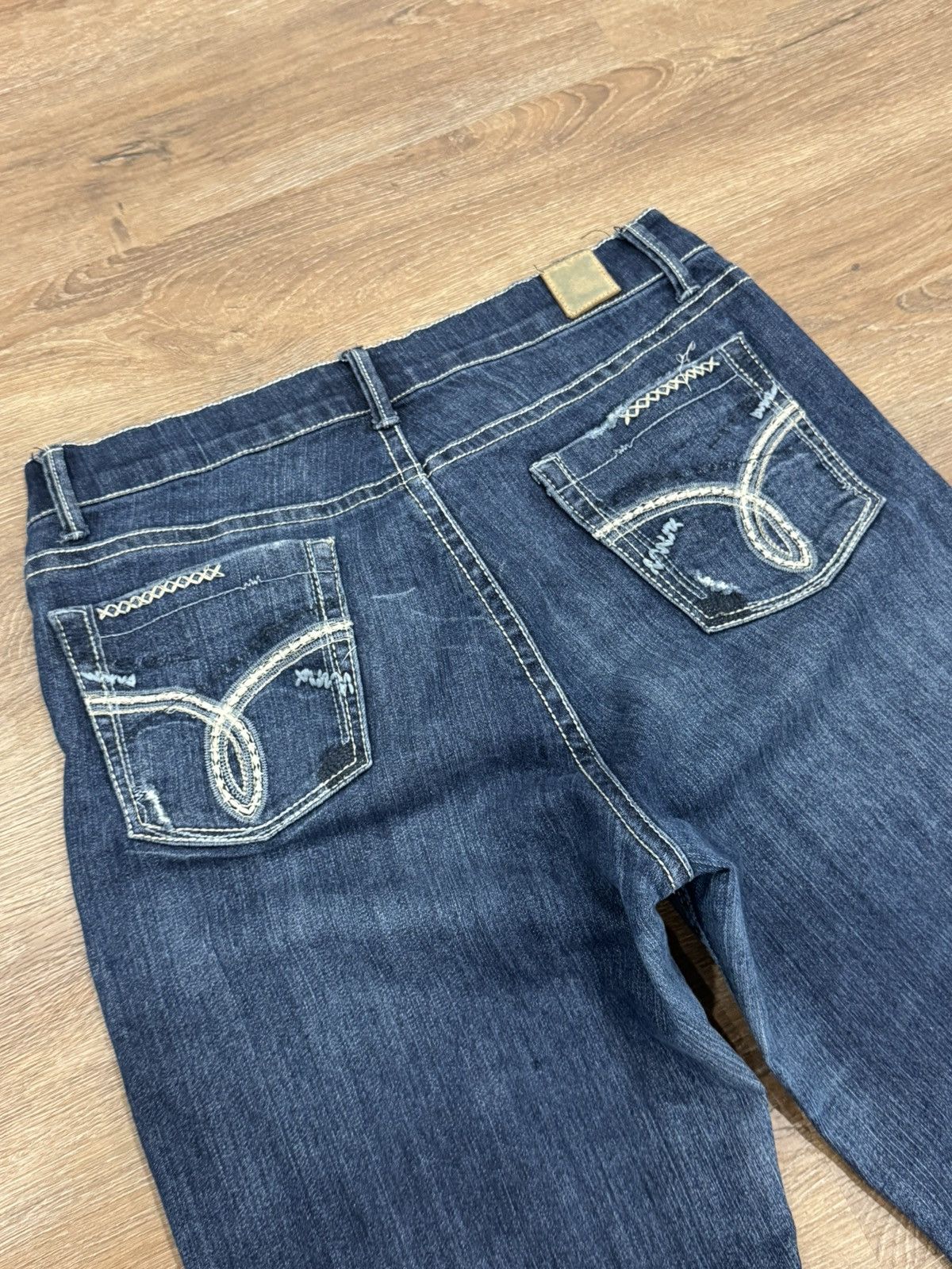 Jean Jean Dazur Distressed Bootcut Jeans Y2K Dark Wash Flared Size 36" / US 14 / IT 50 - 8 Thumbnail