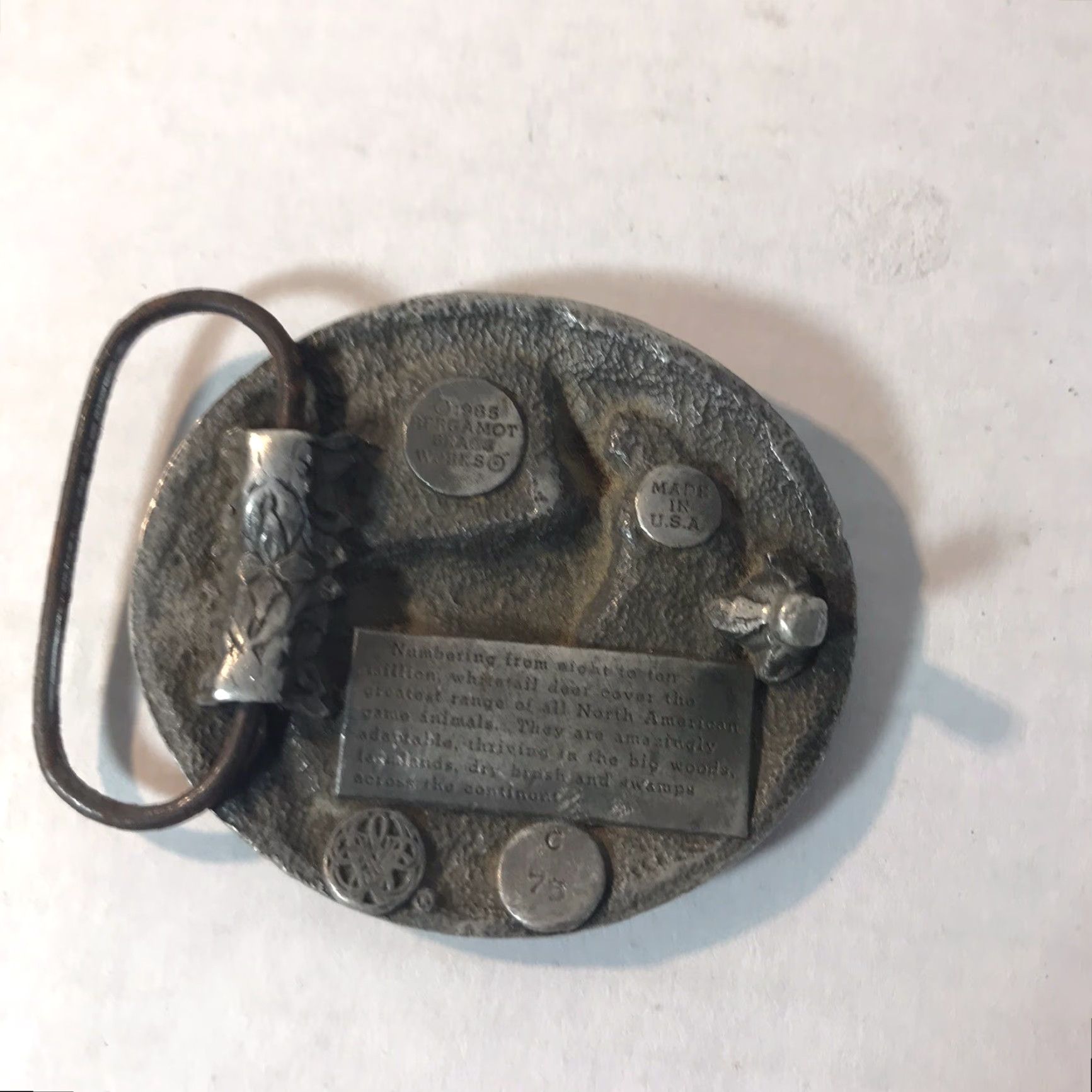 Vintage VINTAGE Bergamot Brass Works USA Silver Whitetail Deer Belt Buckle 1980s Men Country Metal Original Fits 2in Belt Size ONE SIZE - 2 Thumbnail