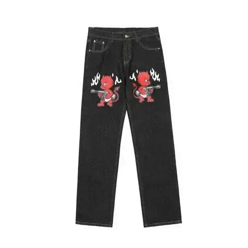 Japanese Brand Devil Graphic Painted Black Denim Jeans Size US 30 / EU 46 - 3 Thumbnail