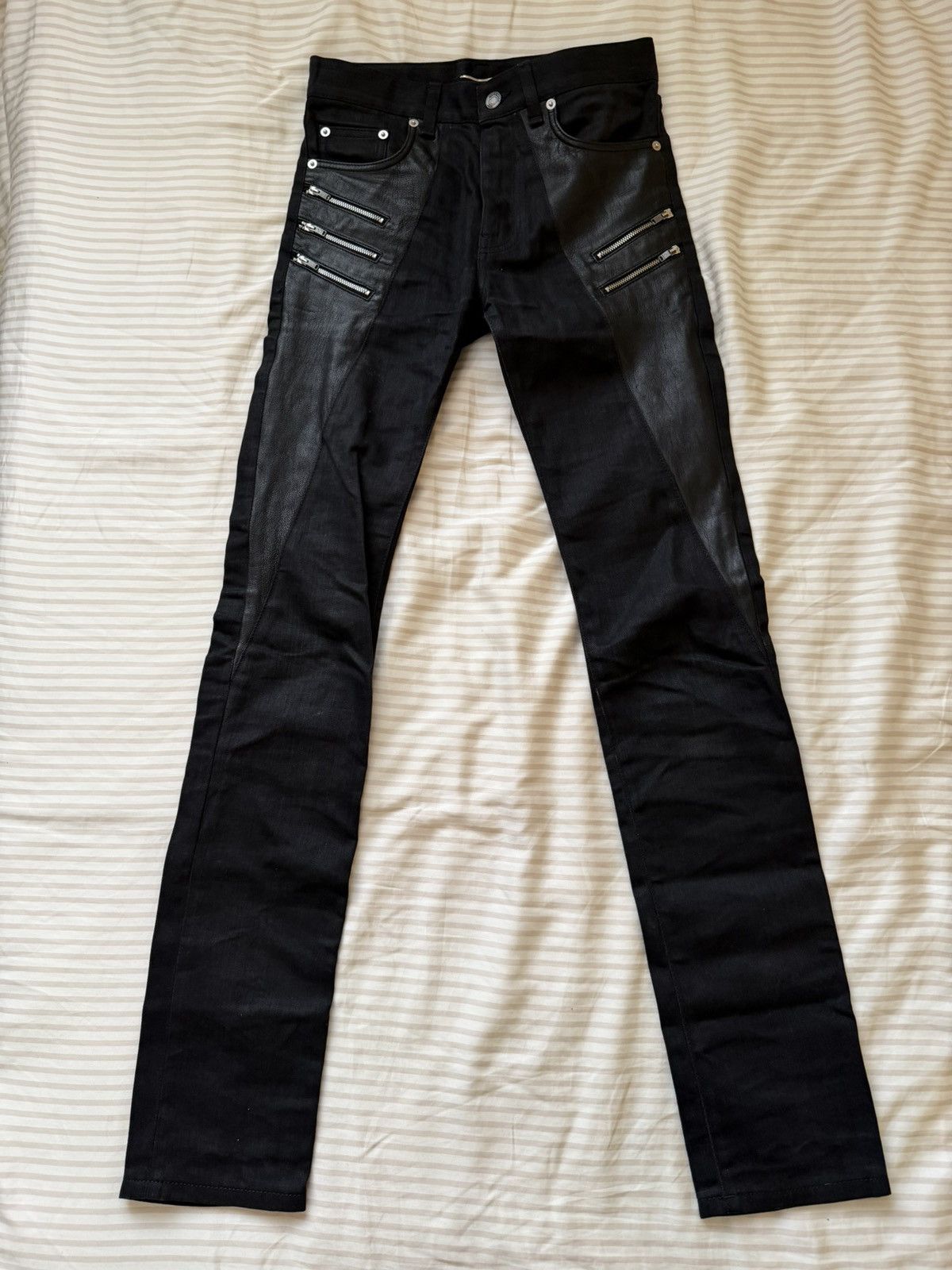 Saint Laurent Paris FW15 Sample Leather Panel Zip Jeans Size US 27 - 1 Thumbnail
