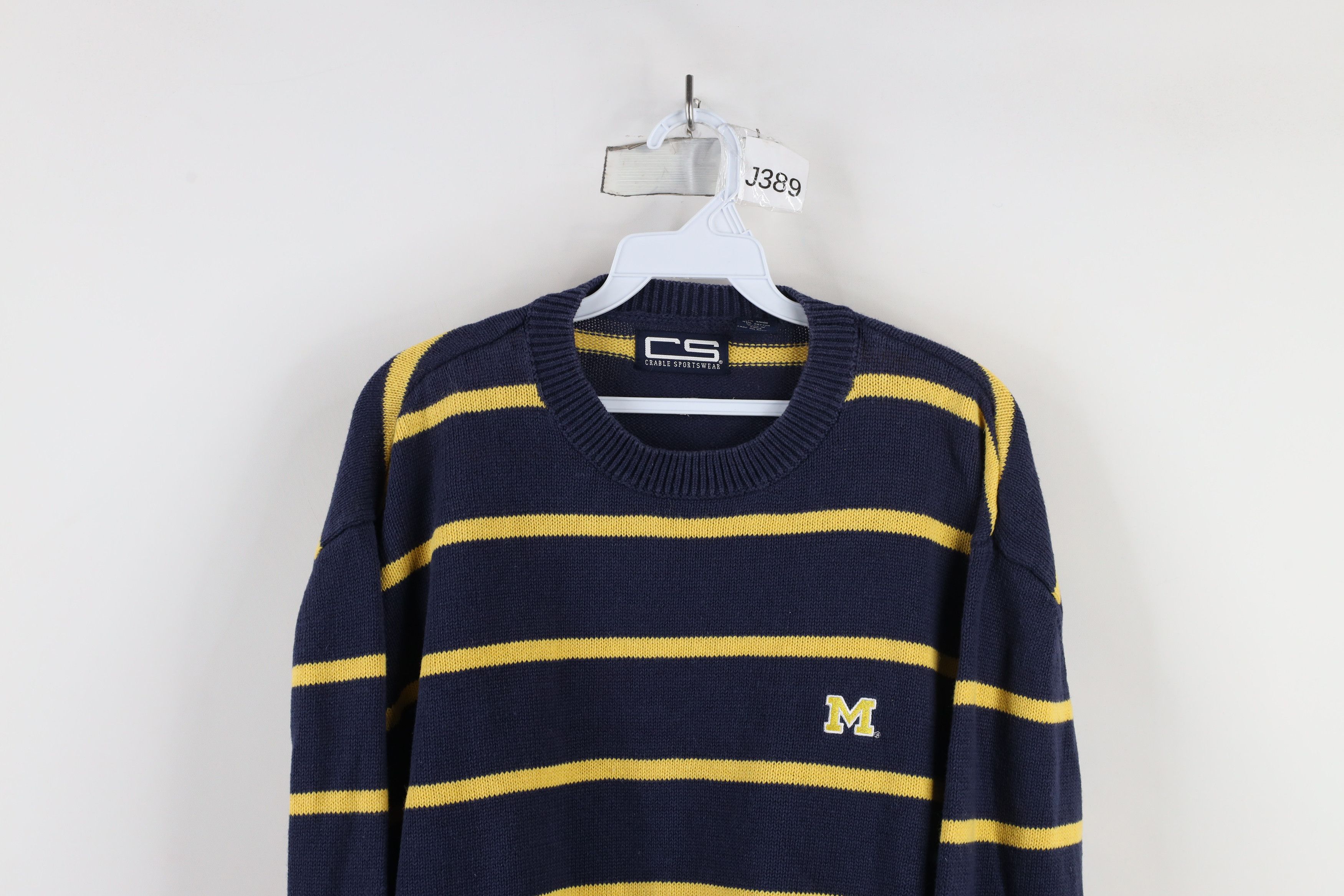 Vintage Vintage 90s University of Michigan Striped Crewneck Sweater Size US L / EU 52-54 / 3 - 2 Thumbnail