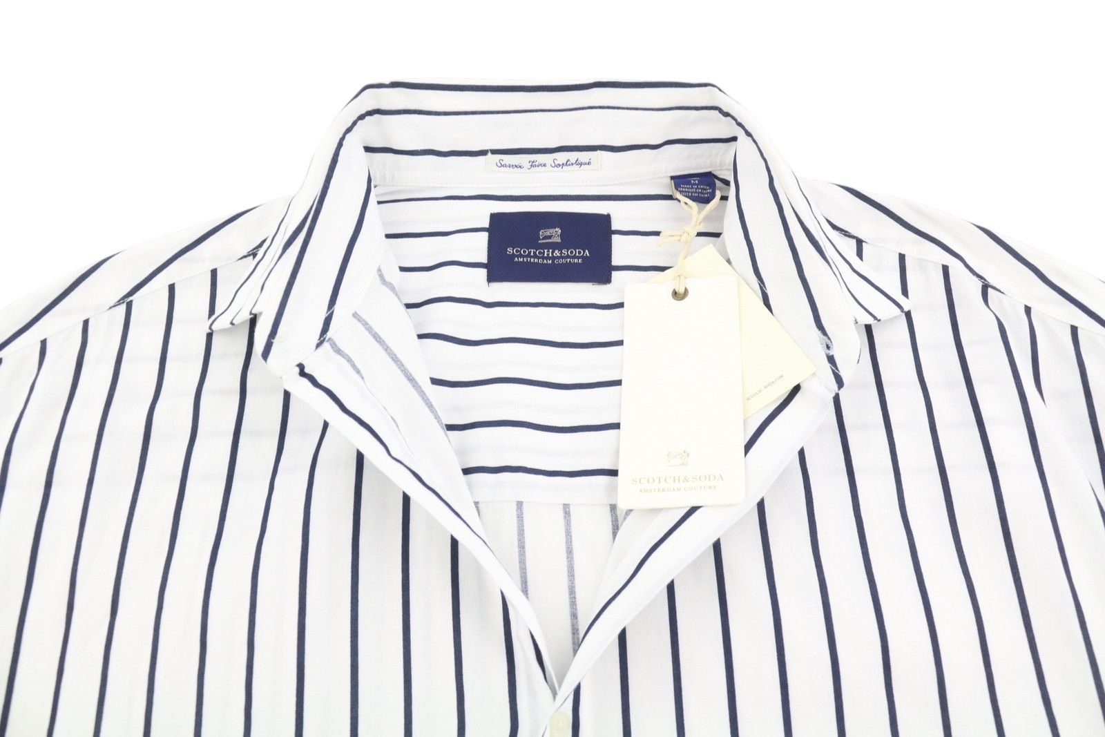 Scotch & Soda M White Pinstriped Long Fit Button-Up Shirt 89102 Size US M / EU 48-50 / 2 - 6 Thumbnail