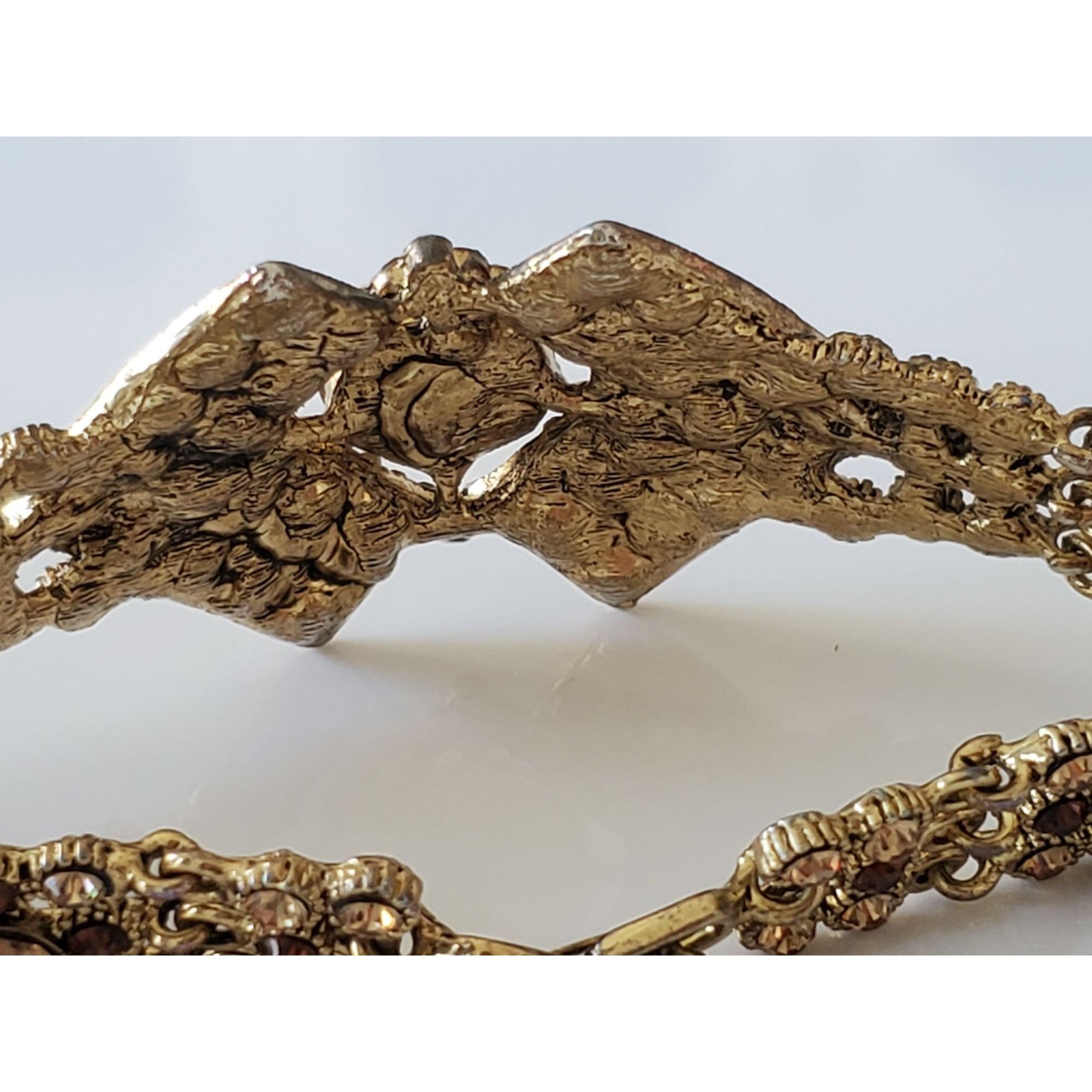 Vintage Vintage Brown and Amber Rhinestone Panel Bracelet Size ONE SIZE - 5 Thumbnail