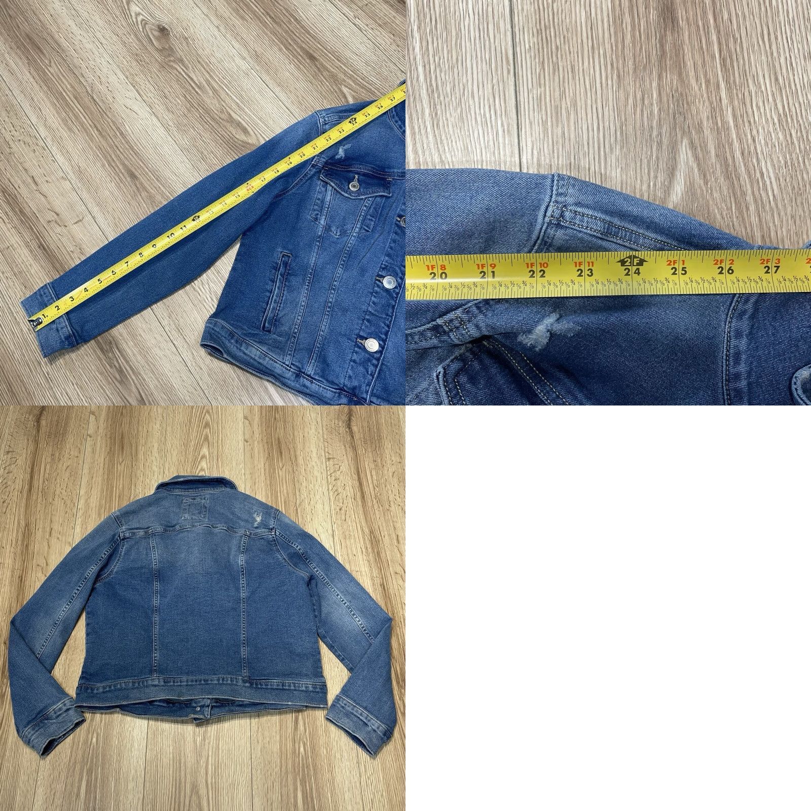 Denime VINTAGE SO Denim Jacket Blue Distressed Juniors Large with Pockets Womens Size 36" / US 14 / IT 50 - 8 Thumbnail
