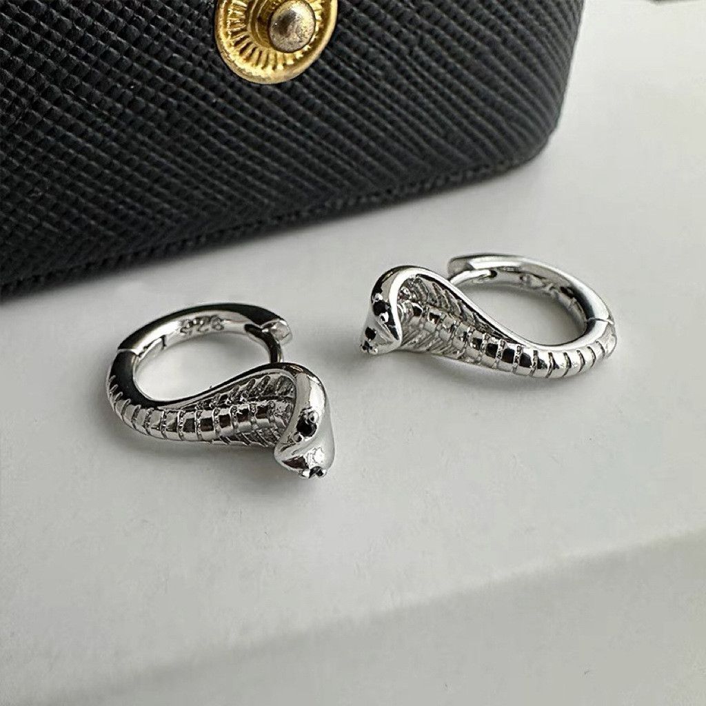 Jewelry × Sterling Silver Snake Modern Earrings One Pairs Chrome Jewelry Size ONE SIZE - 4 Thumbnail